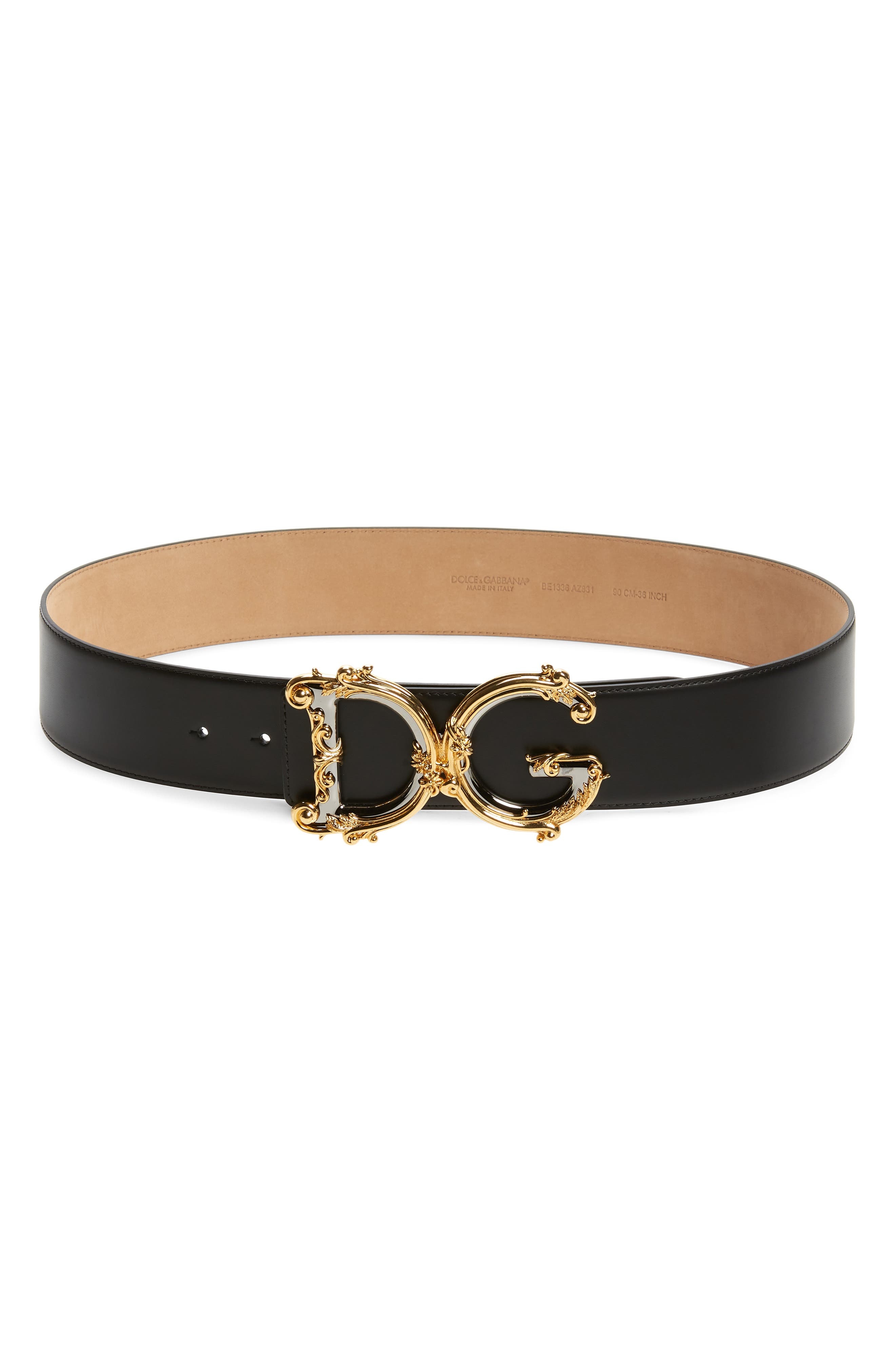 DG Baroque Buckle Calfskin Leather Belt - 1