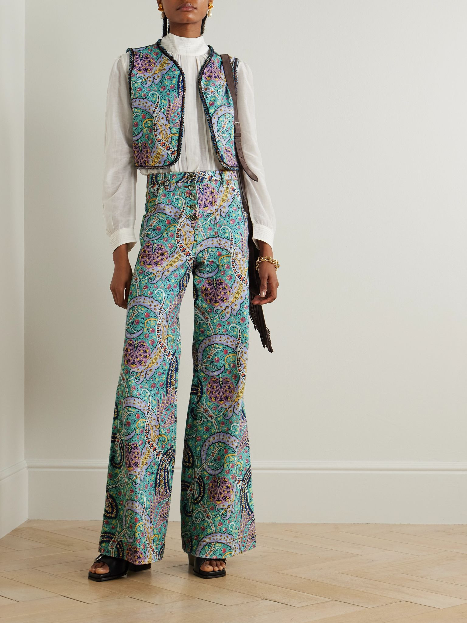 Paisley-print high-rise wide-leg jeans Light blue - 4