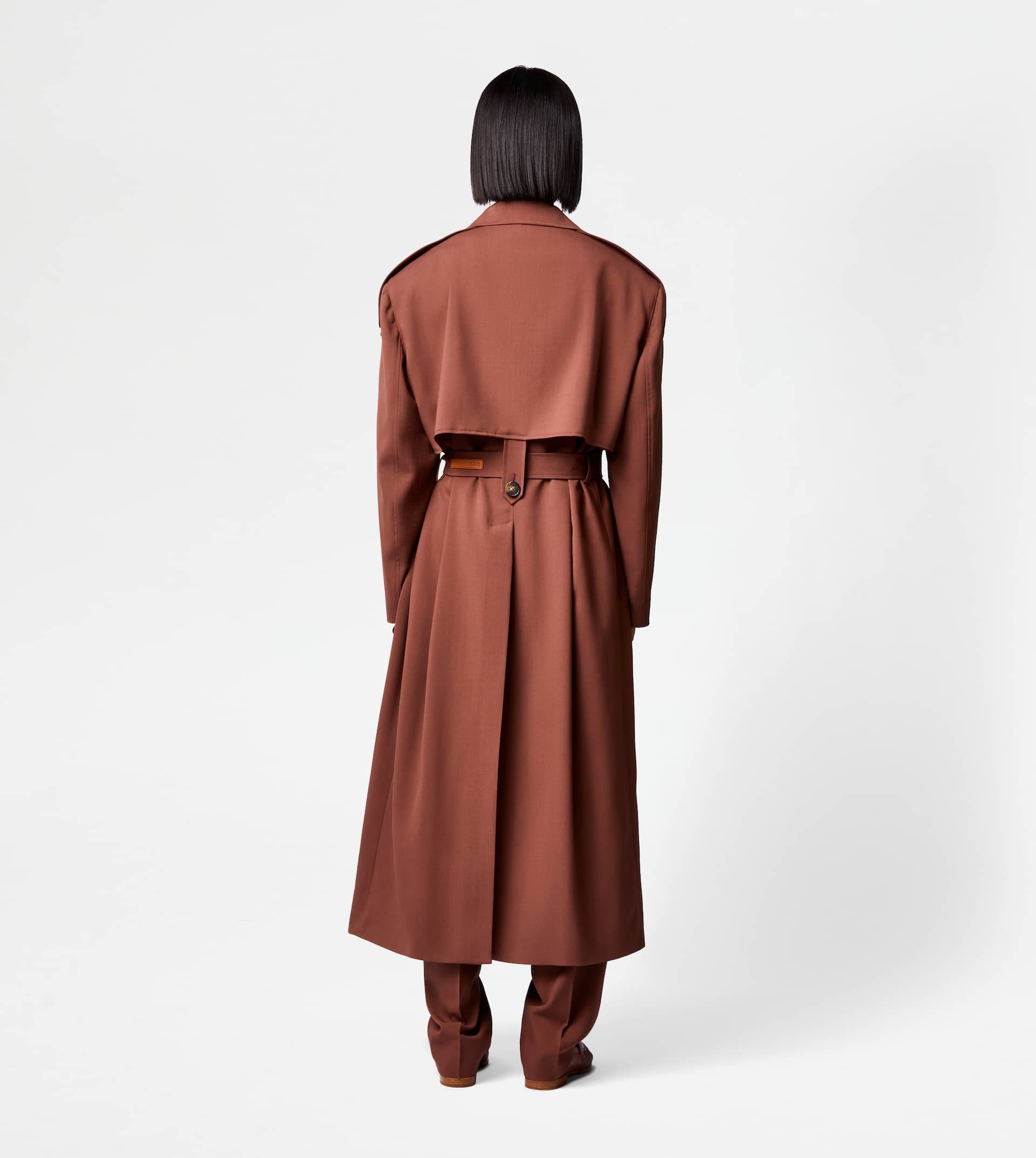 OVERSIZE TRENCH COAT IN WOOL - BROWN - 3