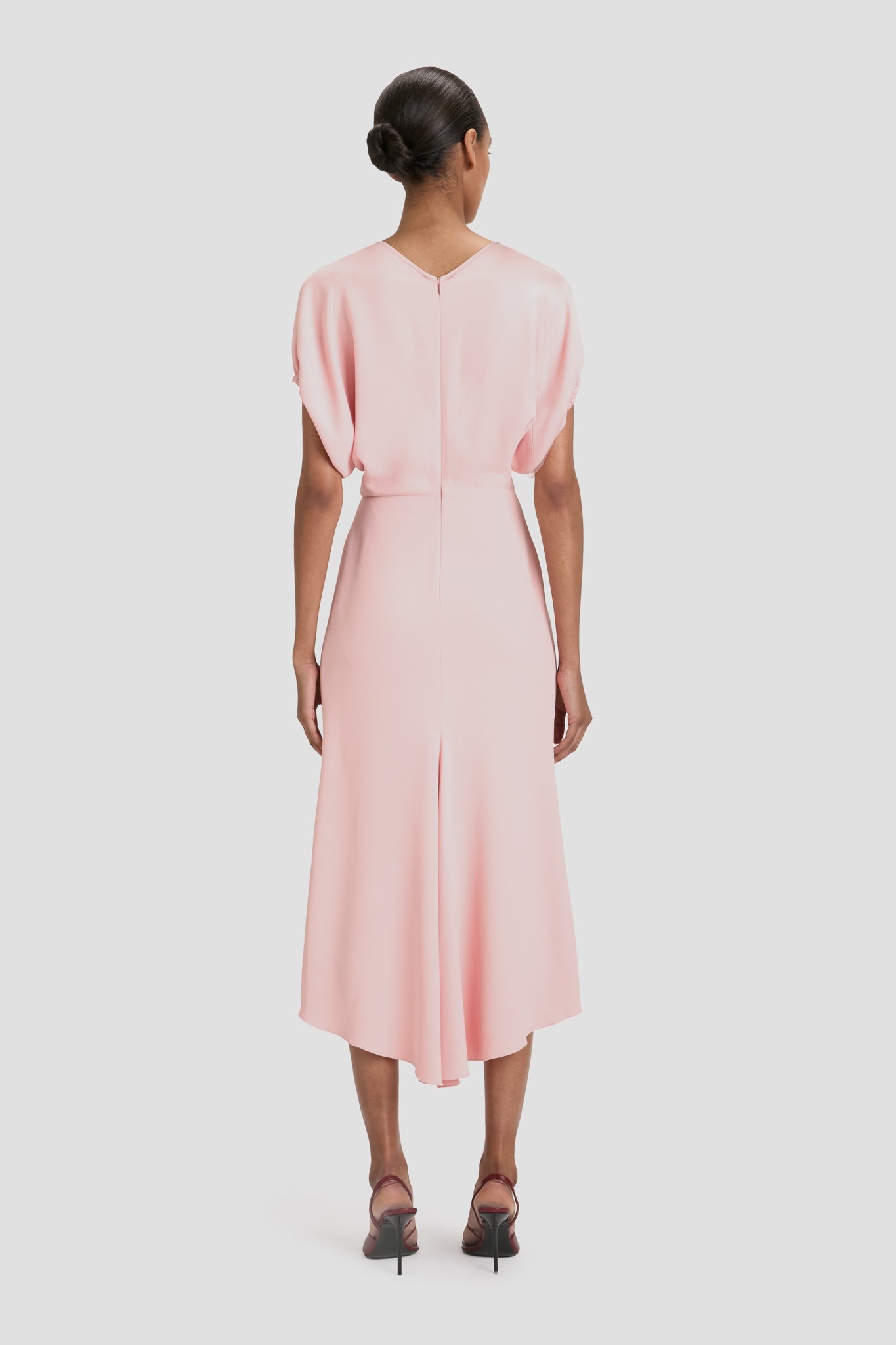 Blouson Detail Midi Dress In Antique Pink - 5