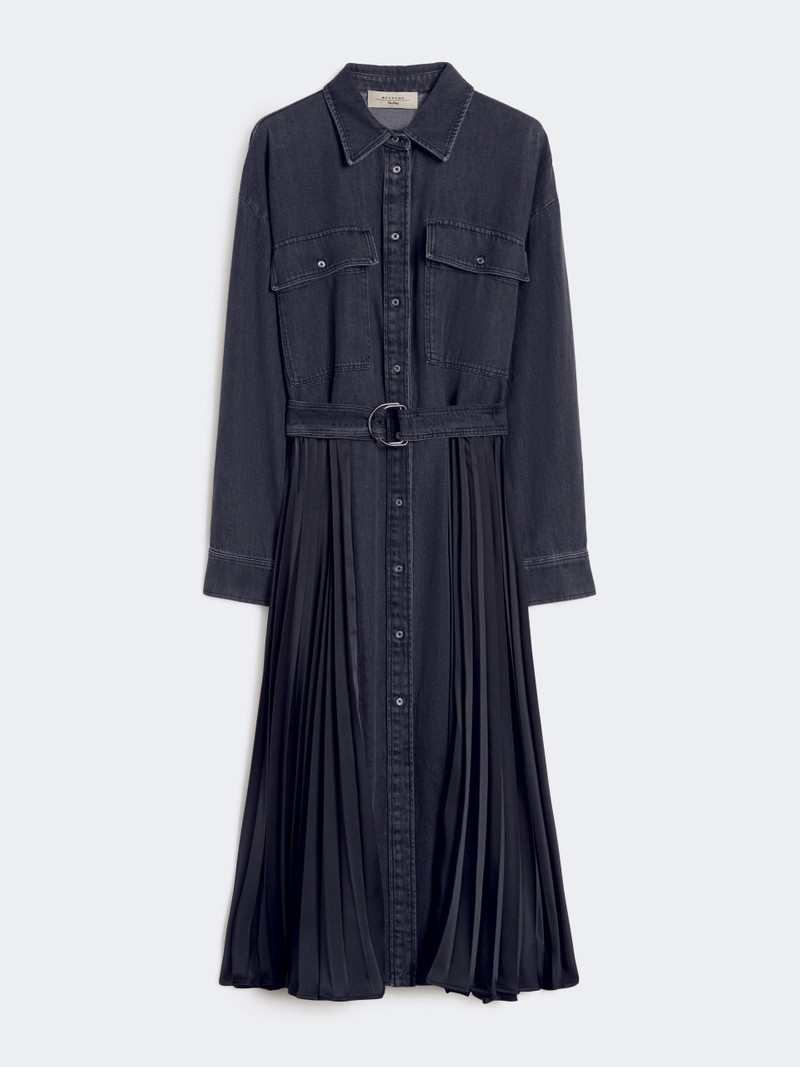 CITRATO Denim and satin shirt dress - BLACK 1
