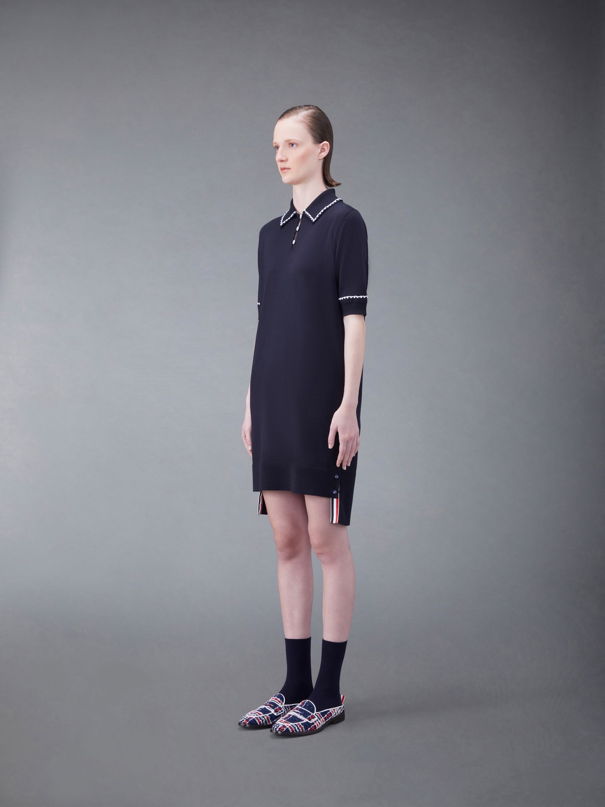 Silk Cotton Jersey Embroidered Short Sleeve Polo Dress - 2