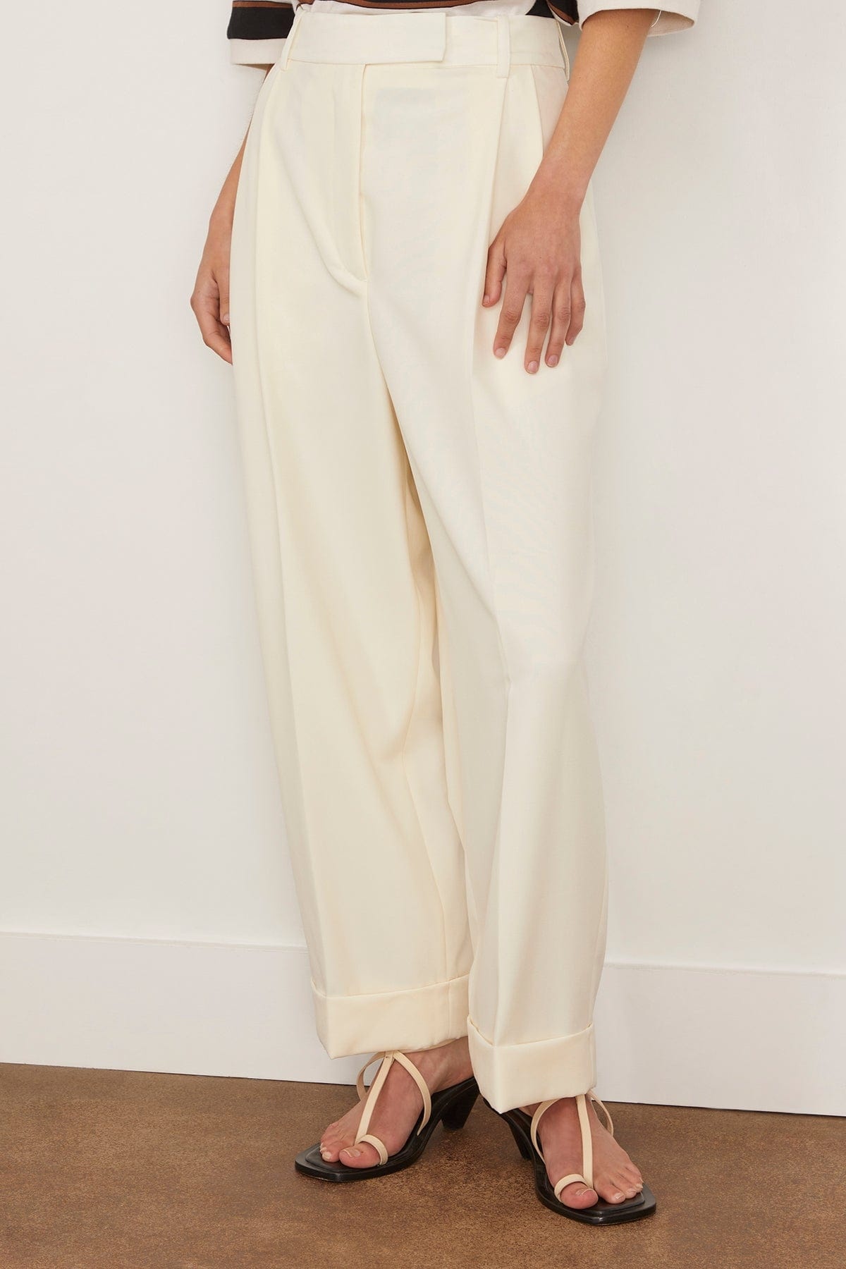 High Waisted Tailored Trousers in Off White - 3