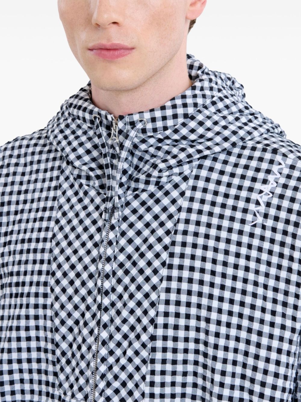 check-pattern hooded jacket - 5
