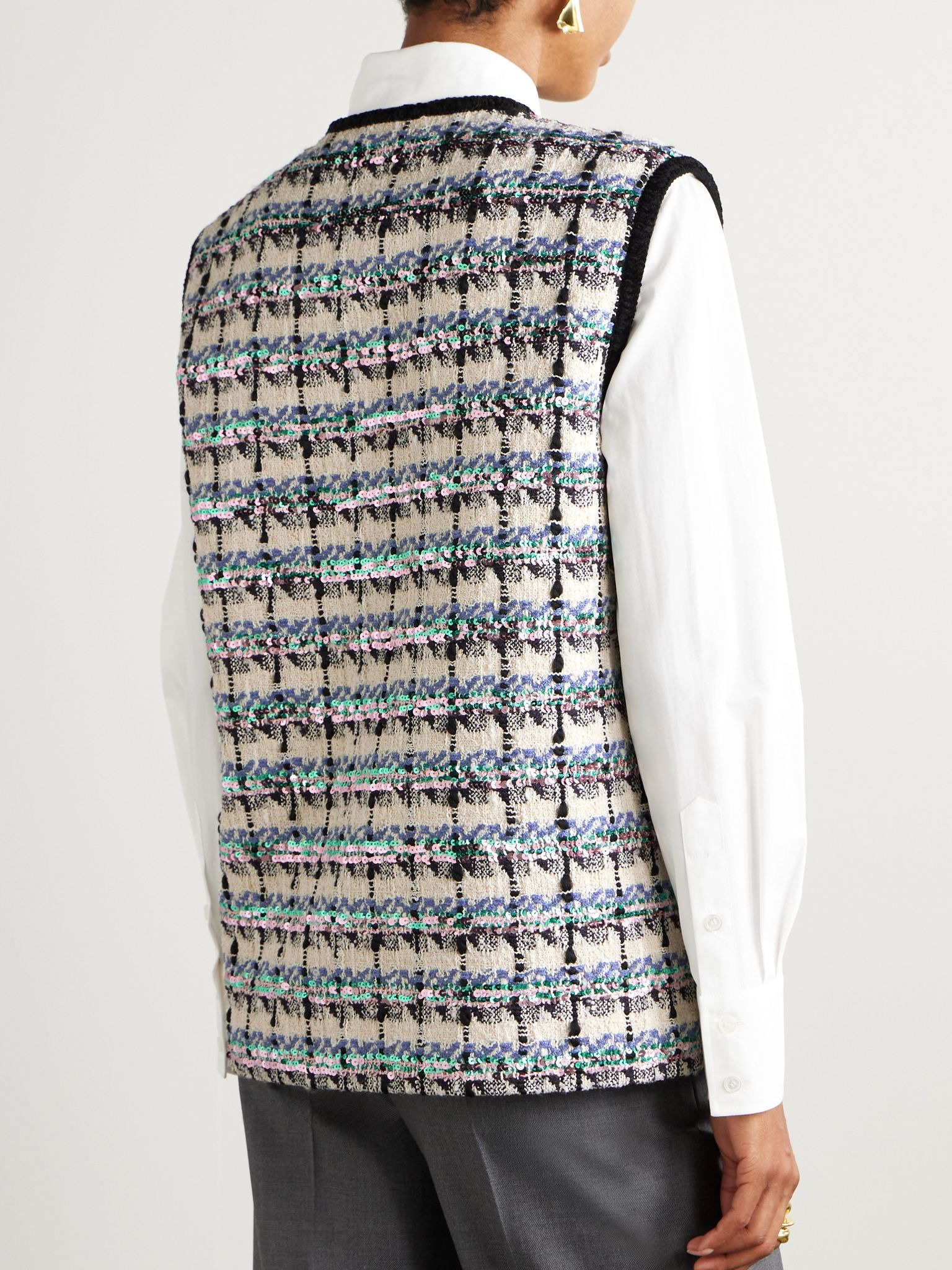 Sequined checked tweed gilet Cream - 4