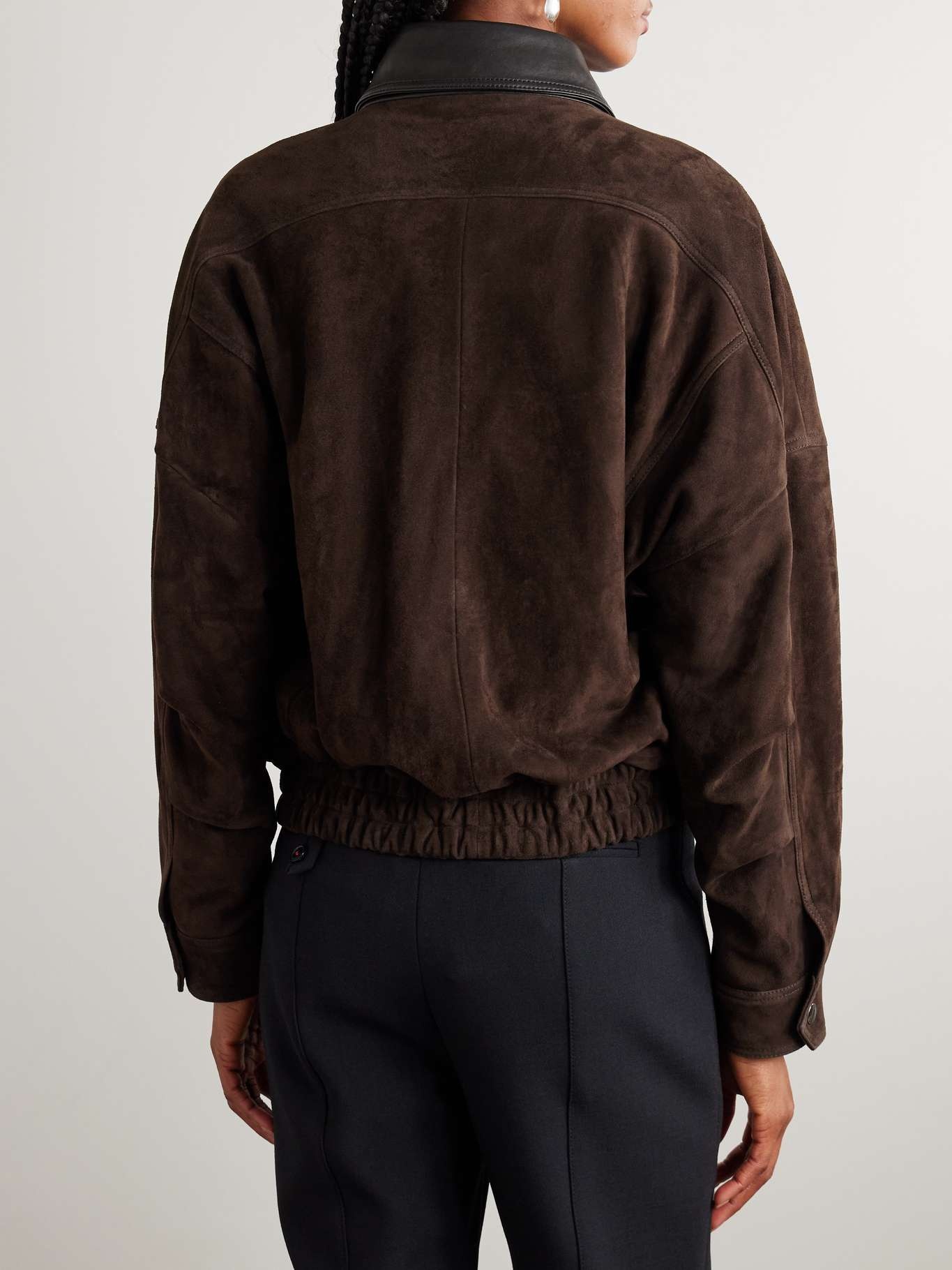 Dalma leather-trimmed suede bomber jacket Chocolate - 4