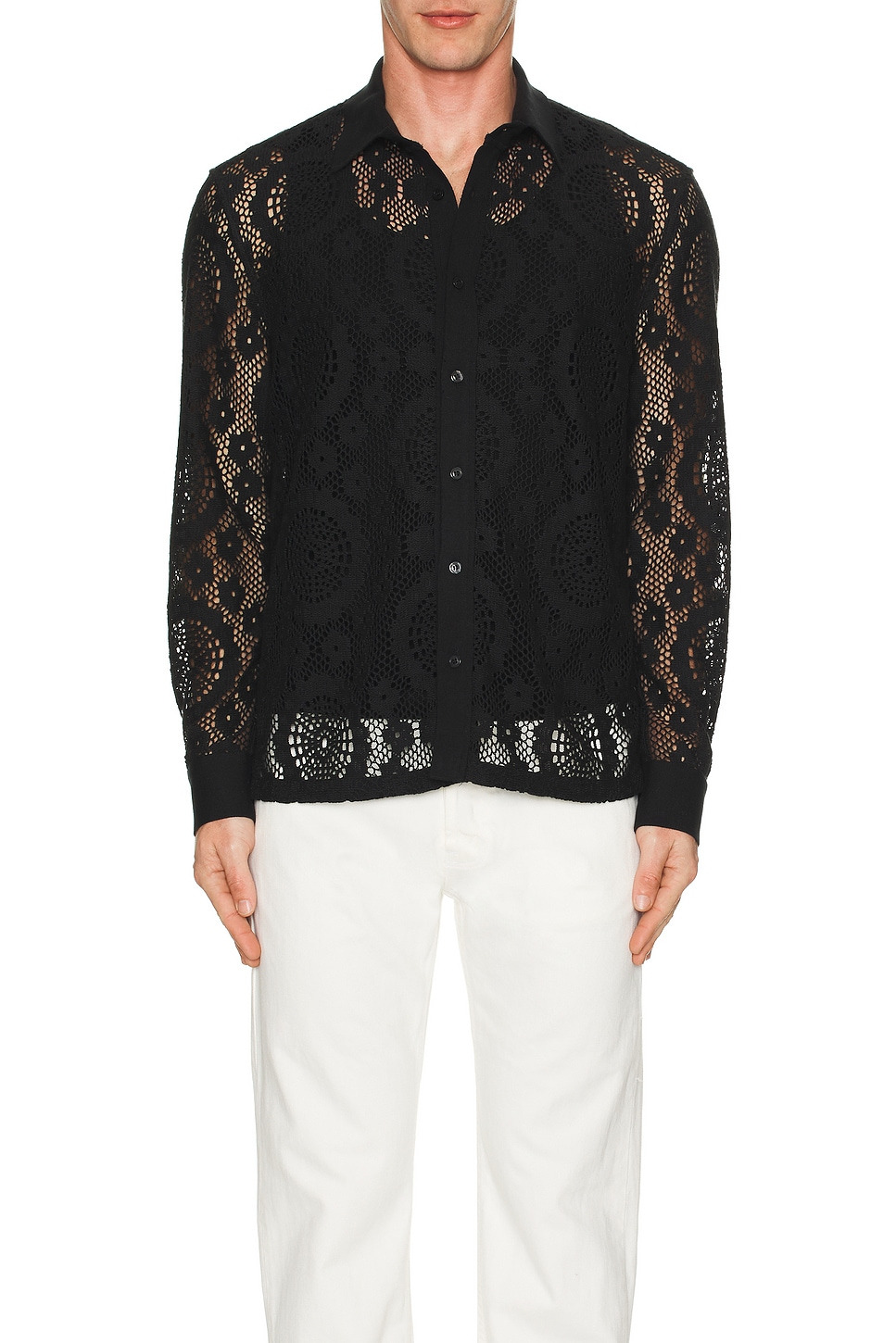 Lace Button Down Shirt - 3