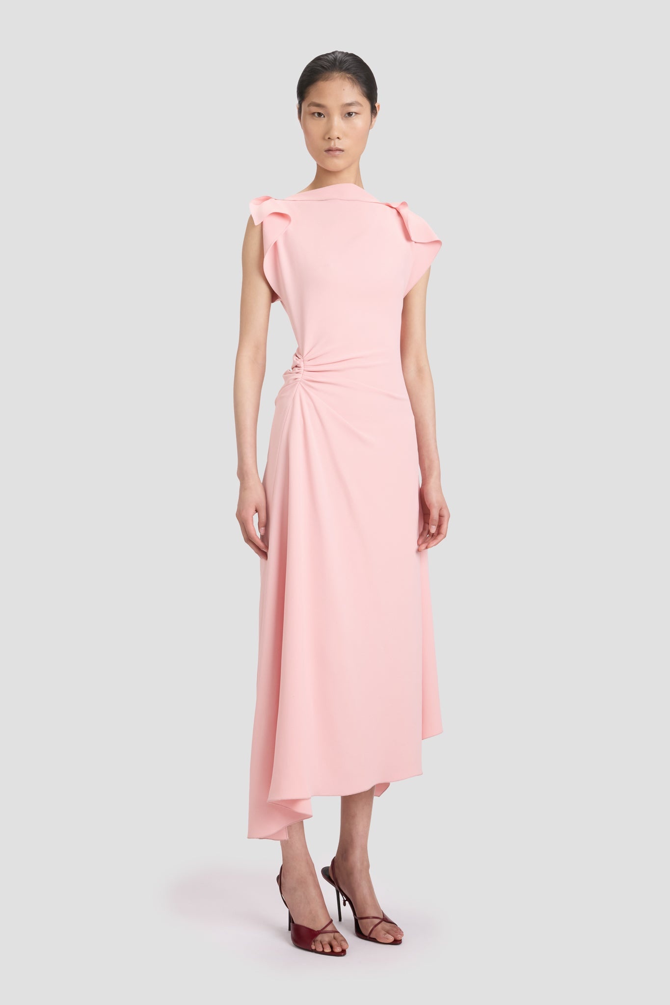 Drape Sleeve Midi Dress In Antique Pink - 5