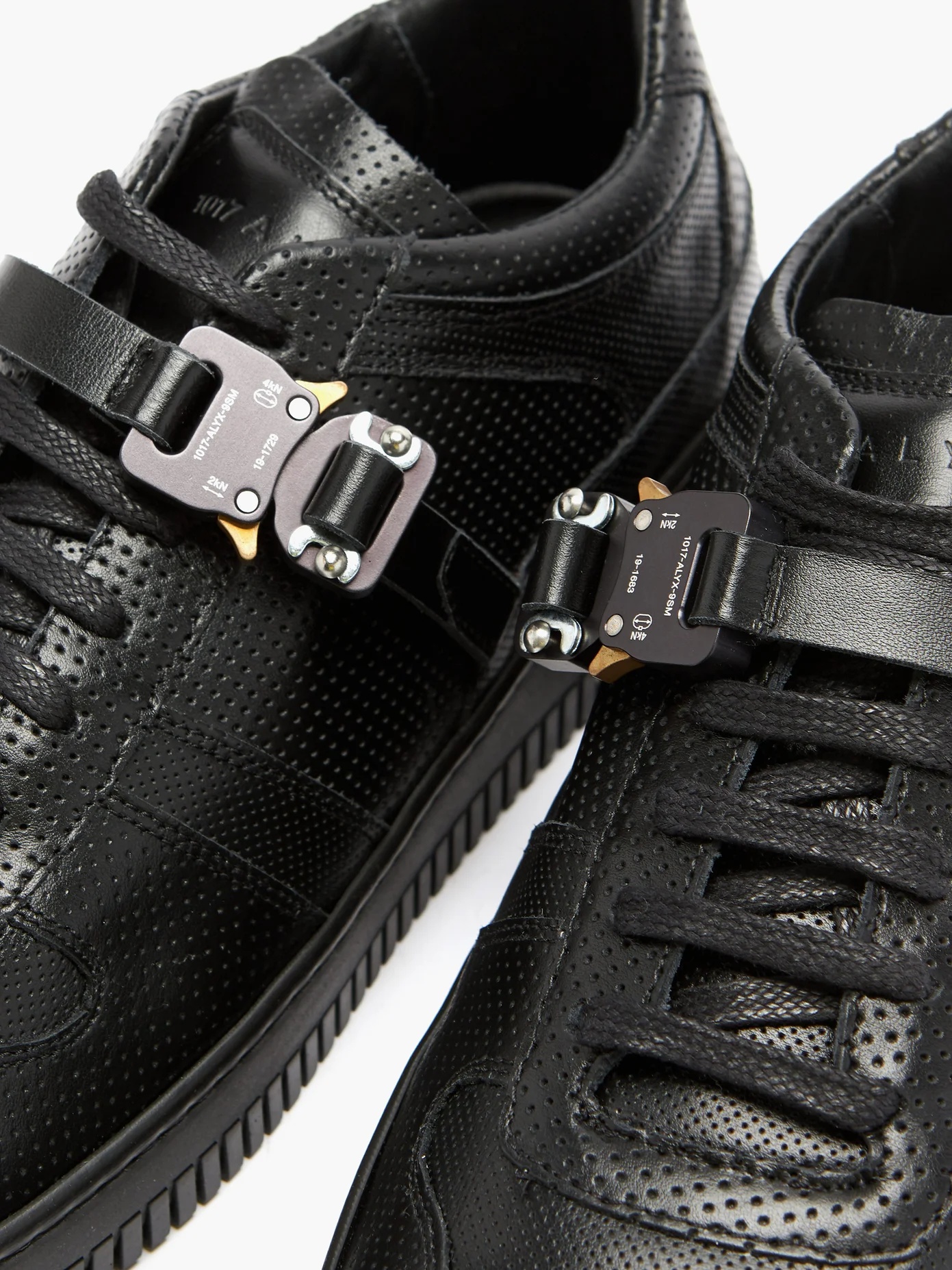 Rollercoaster-buckle perforated-leather trainers - 6