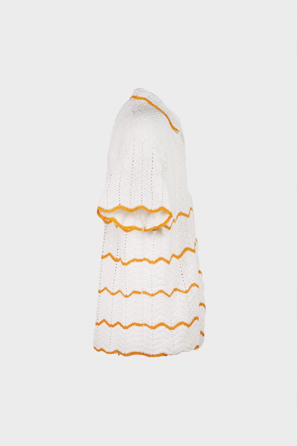 Crochet Short Sleeve Shirt - White - 2