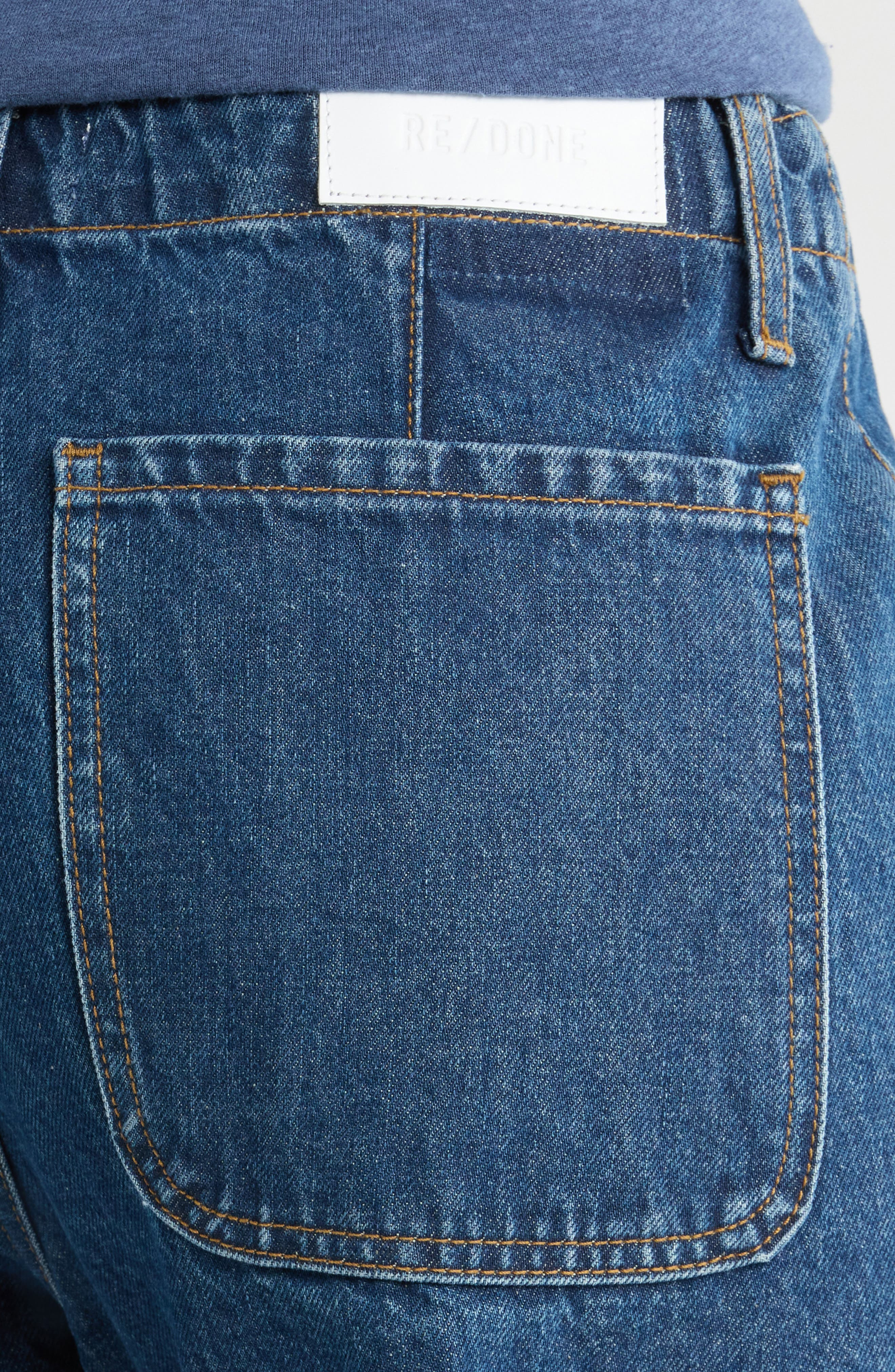 Re/Done The Bender High Waist Cuff Straight Leg Jeans in Rustic Indigo at Nordstrom - 4
