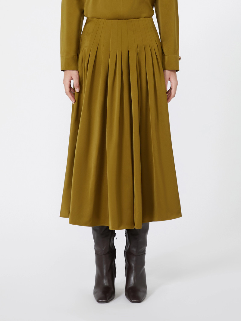 VALLE Cotton-blend satin flared skirt - MUSTARD 3