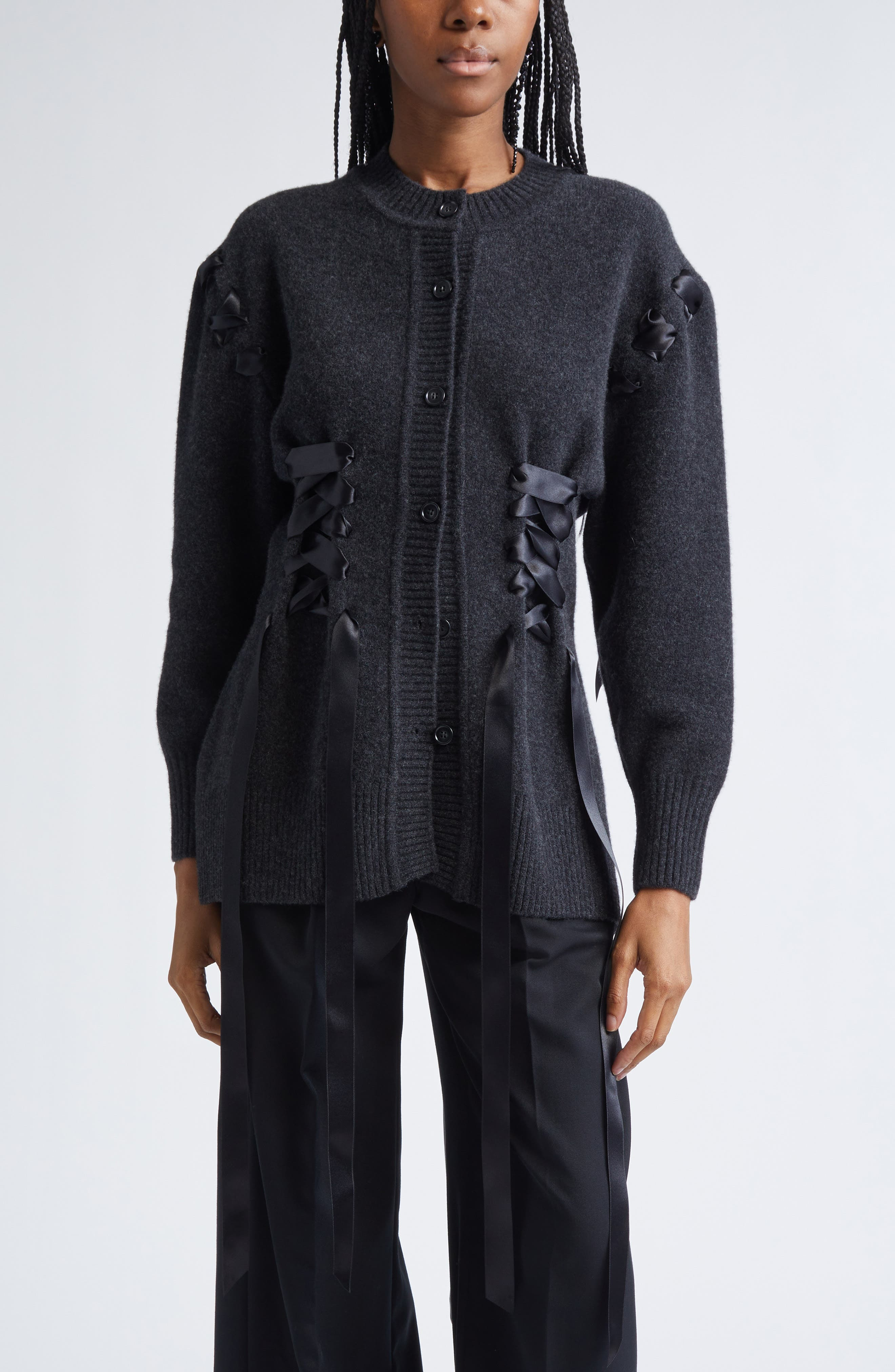 Simone Rocha Sculpted Ribbon Corset Corset in Charcoal at Nordstrom - 1