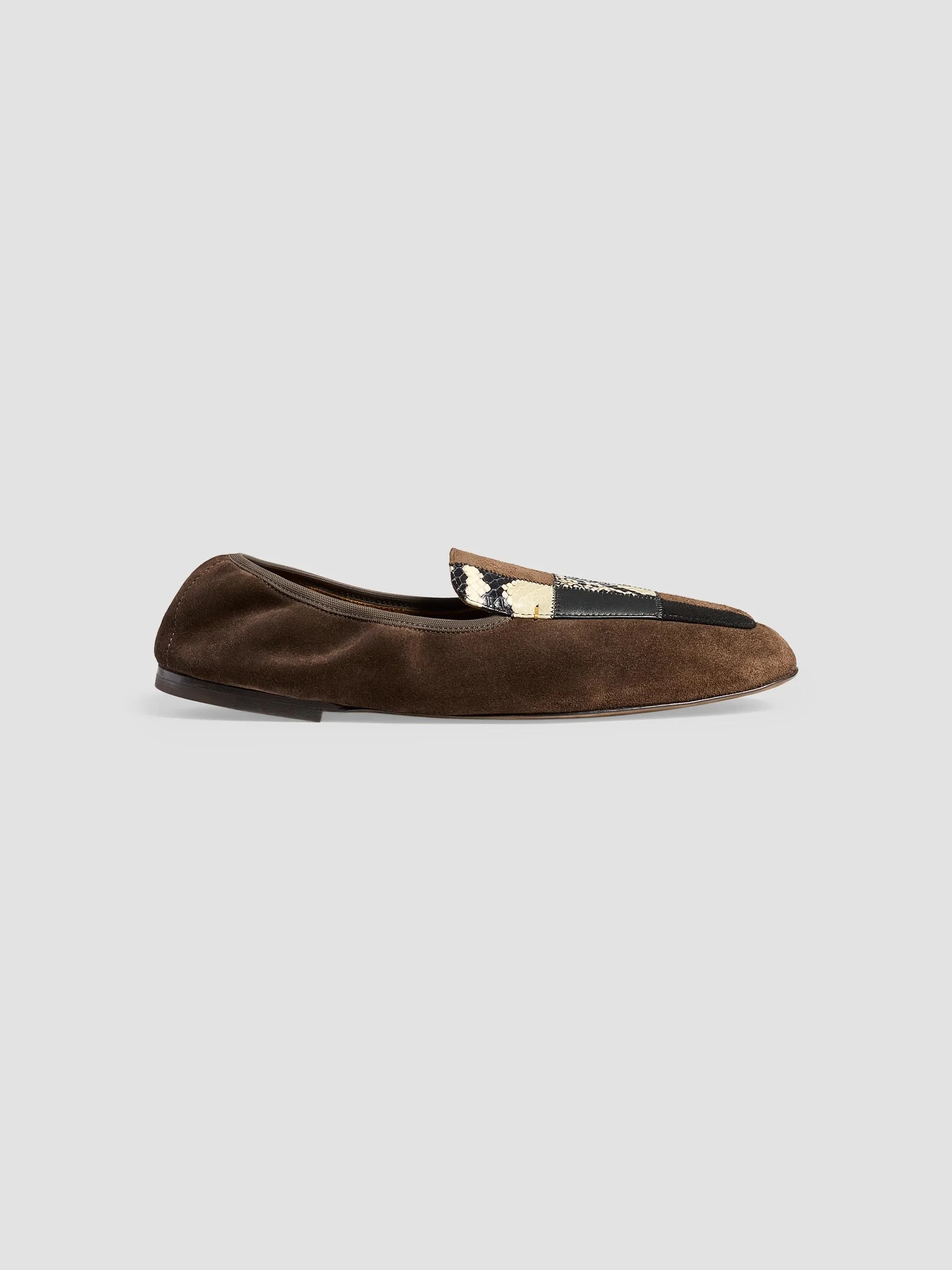 Women's Zoe Patchwork Suede & Leather Flats - Chocolate - 1