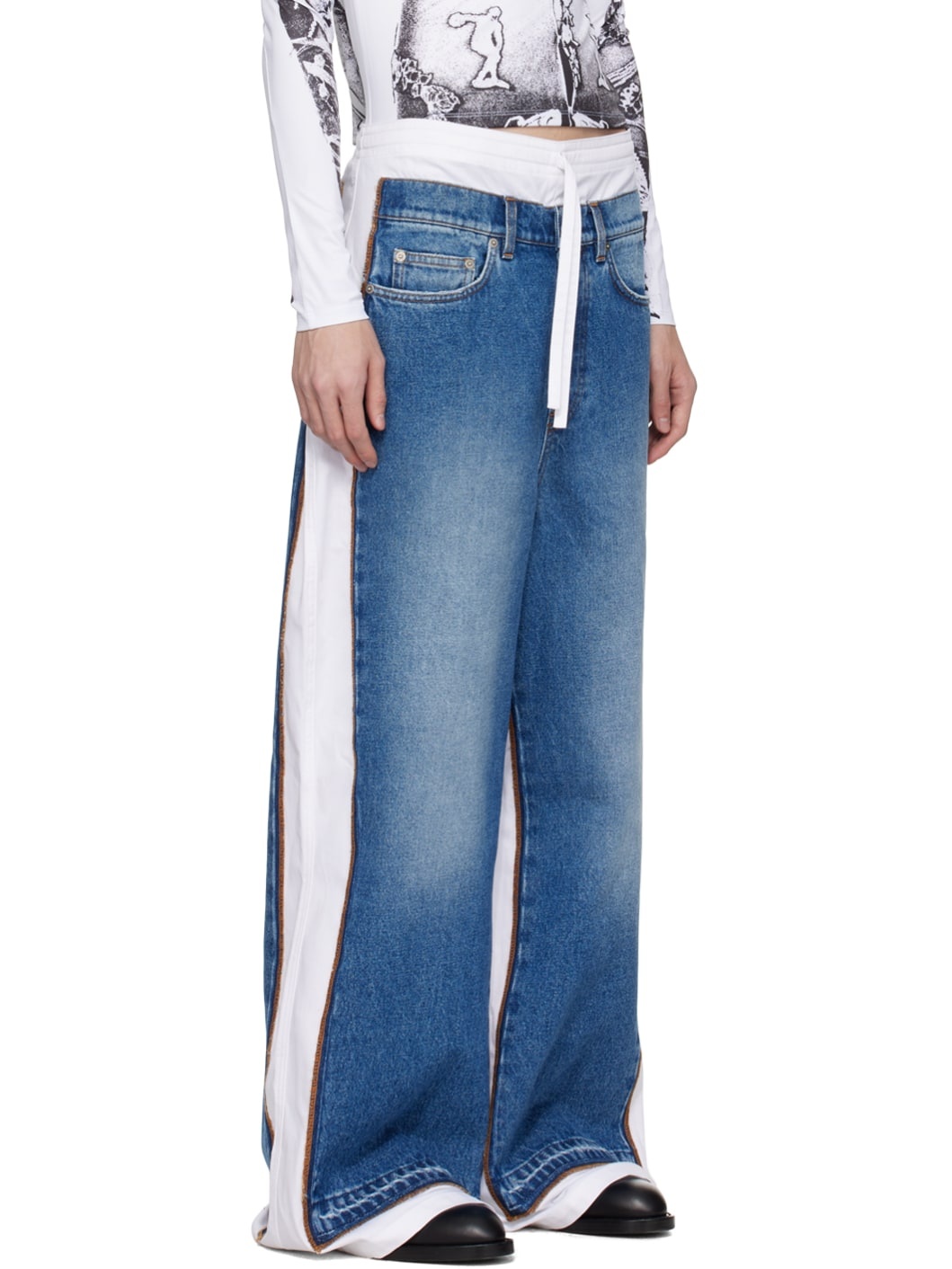 Blue & White 'The Trompe L'œil' Denim Trousers - 2