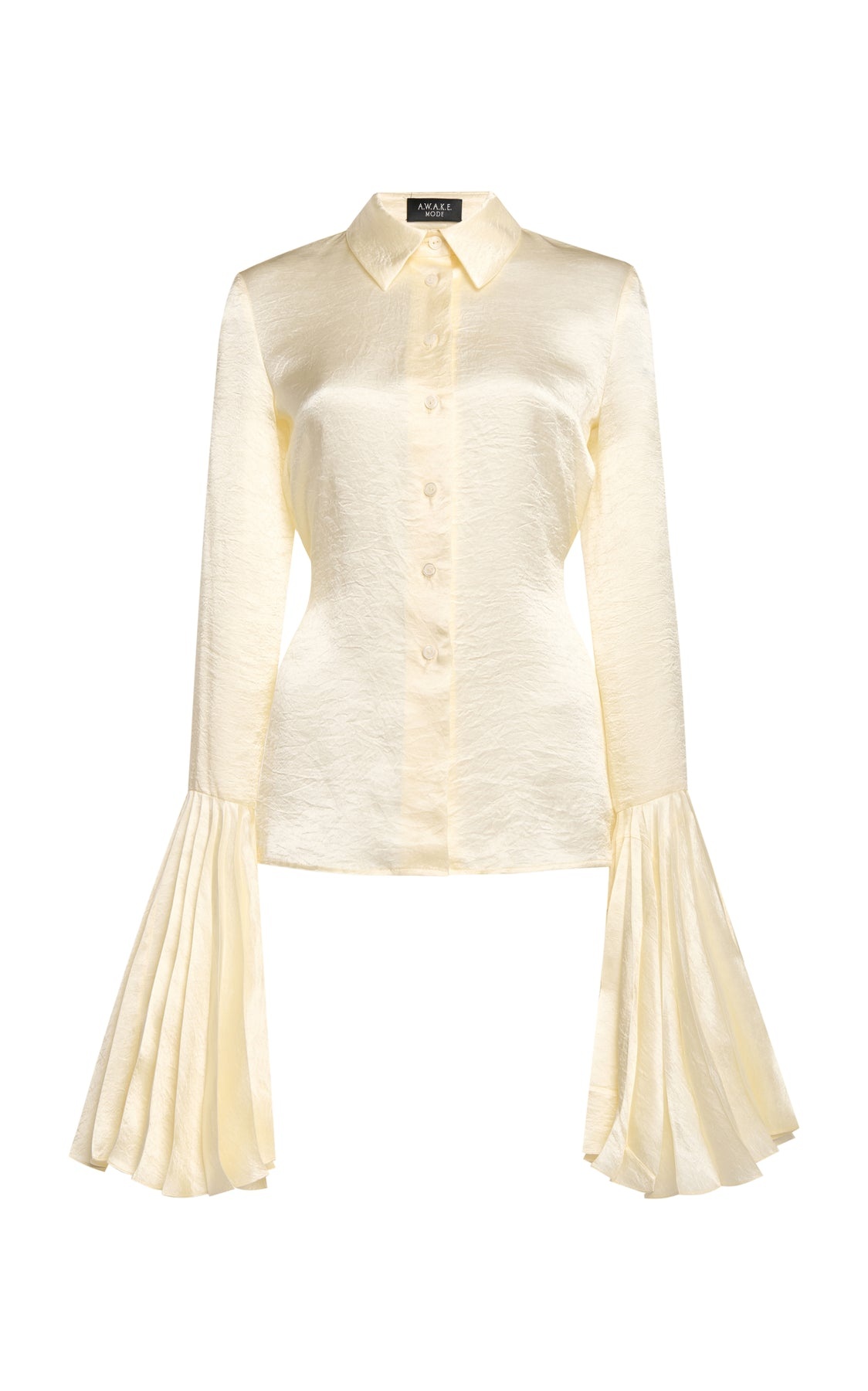 SATIN SHIRT WITH PLEATED BELL SLEEVES IVORY - 13