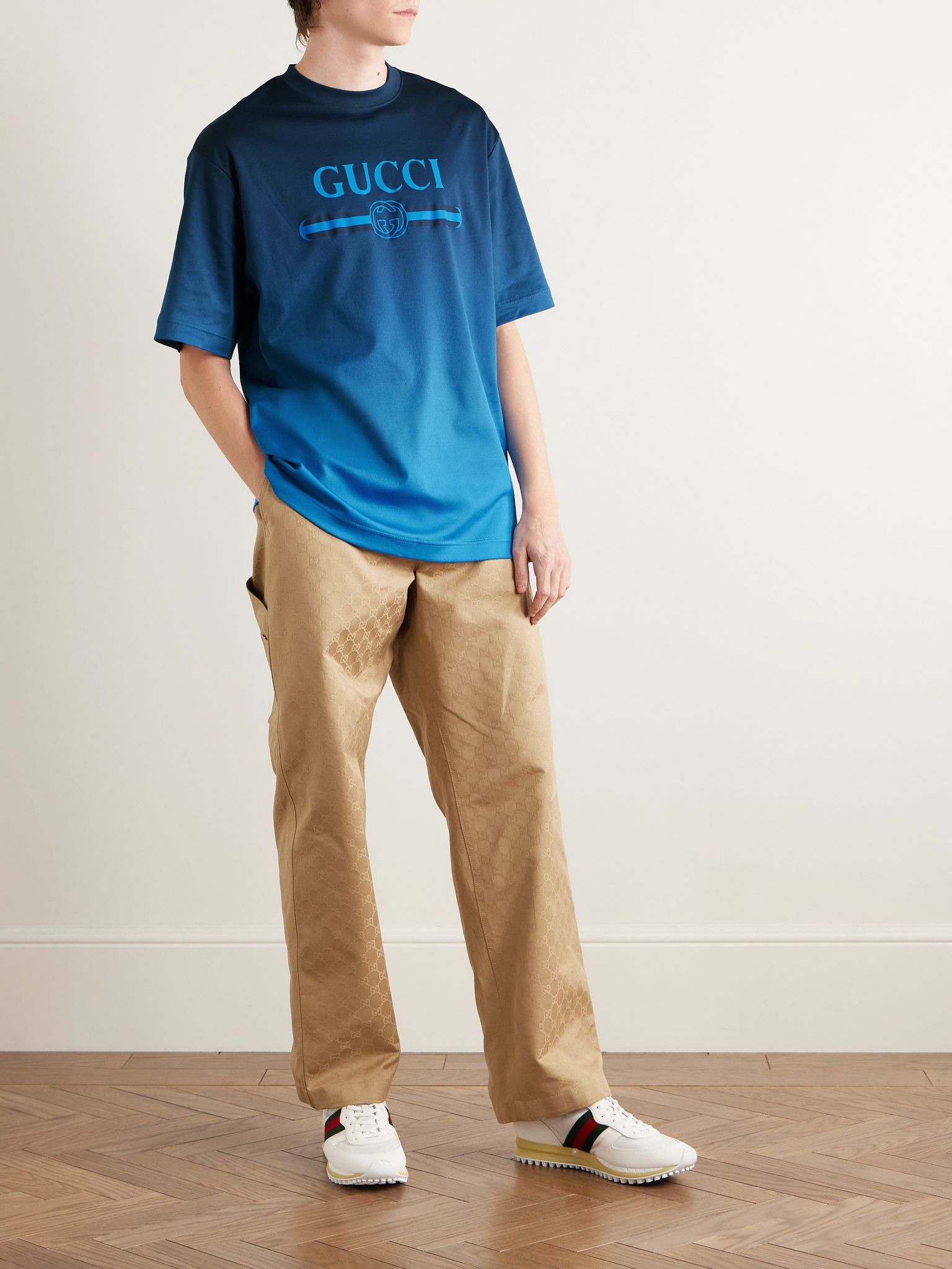 Ombré Logo-Print Cotton-Jersey T-Shirt Blue - 2