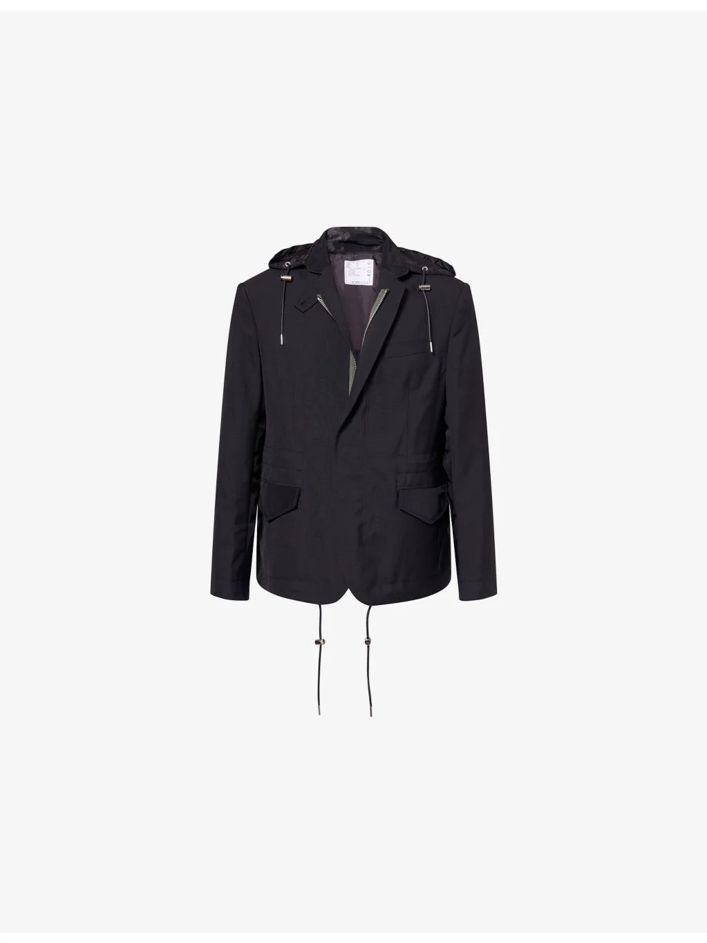 Detachable-Hood Notch-Lapel Woven Jacket - 1