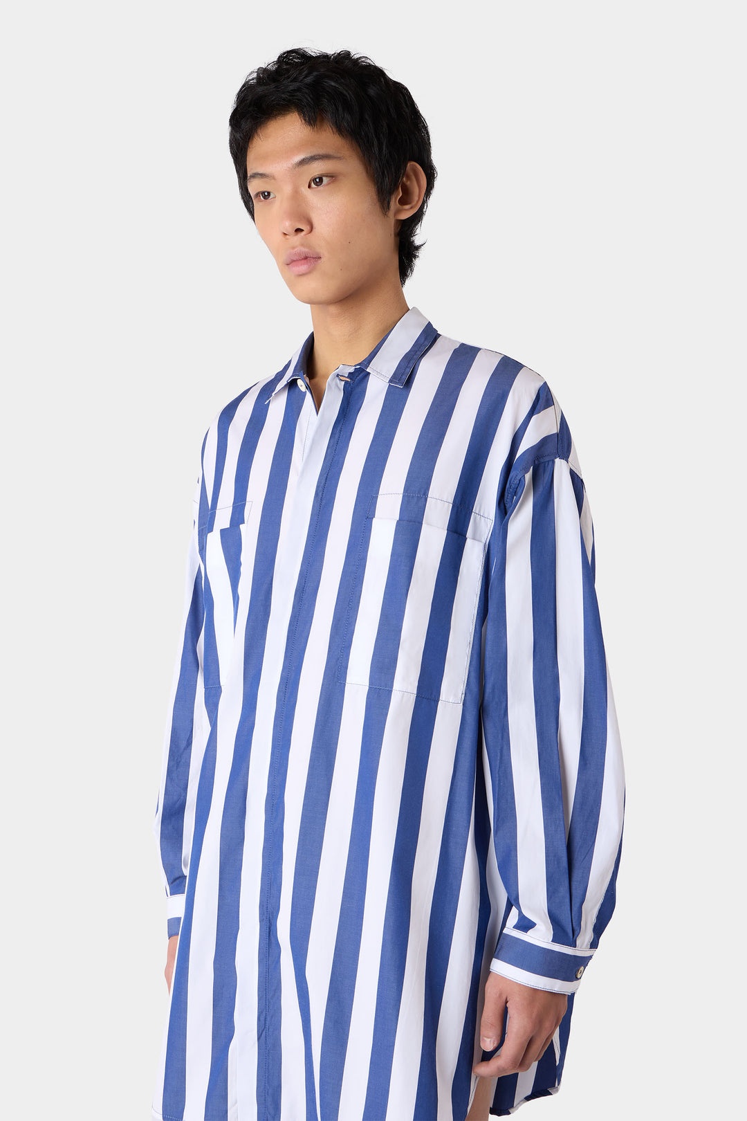 MEGA OVER SHIRT / dark blue & optical white stripes - 3