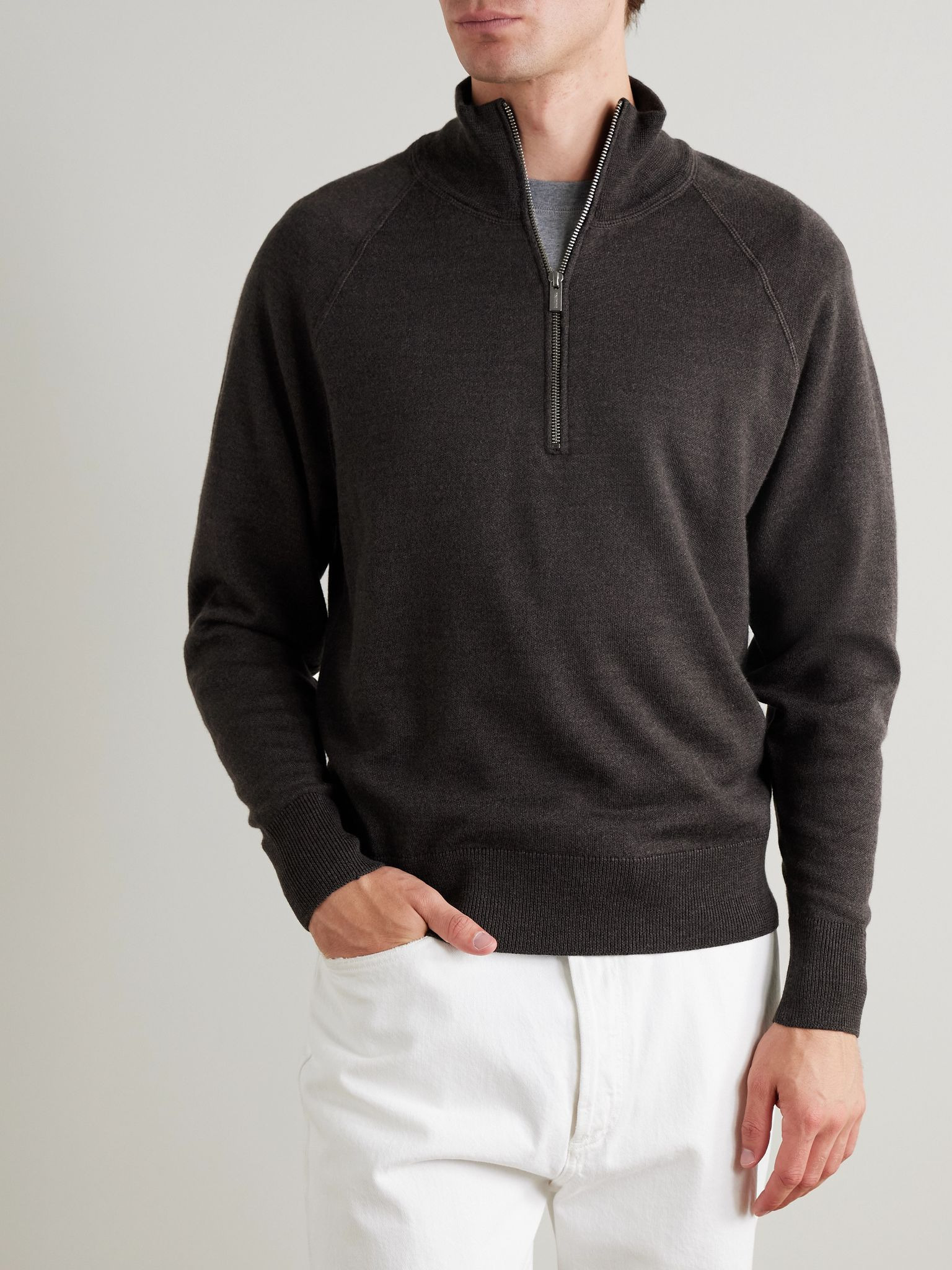 Merino Wool Half-Zip Sweater Brown - 3