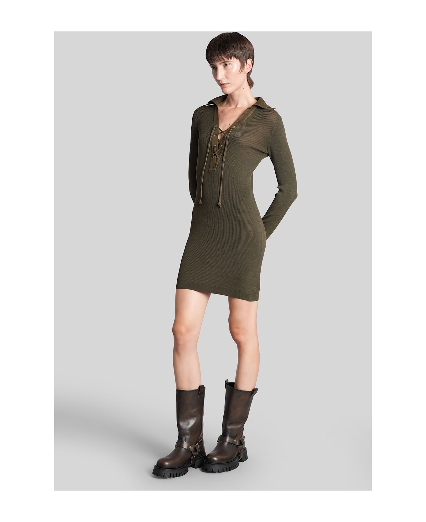 Orly Mini Dress In Green Cotton - 4