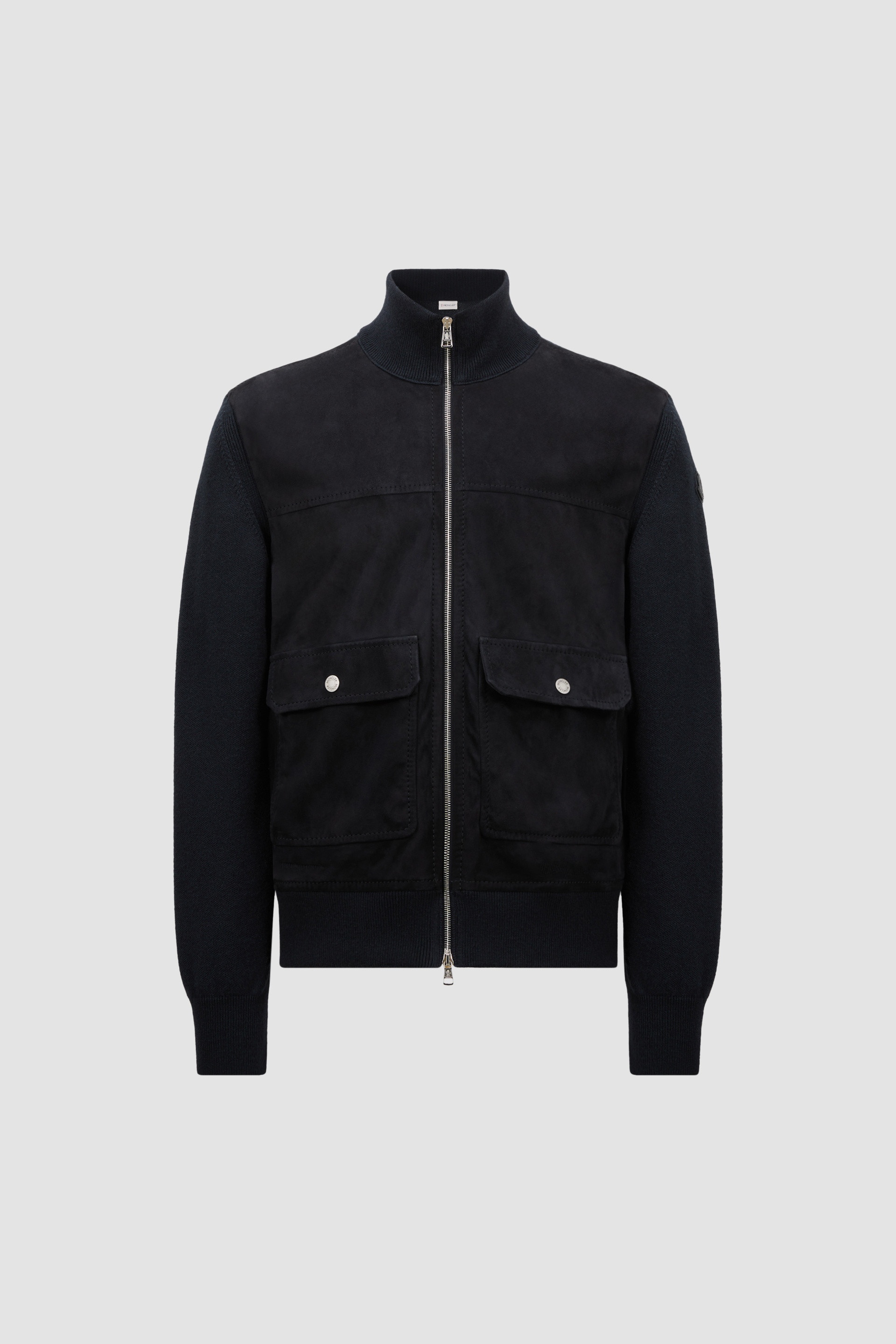 Wool, Cotton & Suede Zip-Up Cardigan - 1