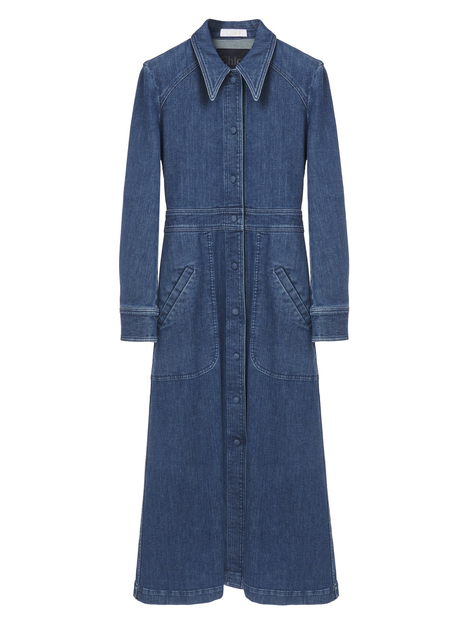 LONG-SLEEVE DENIM SHIRT DRESS - 1