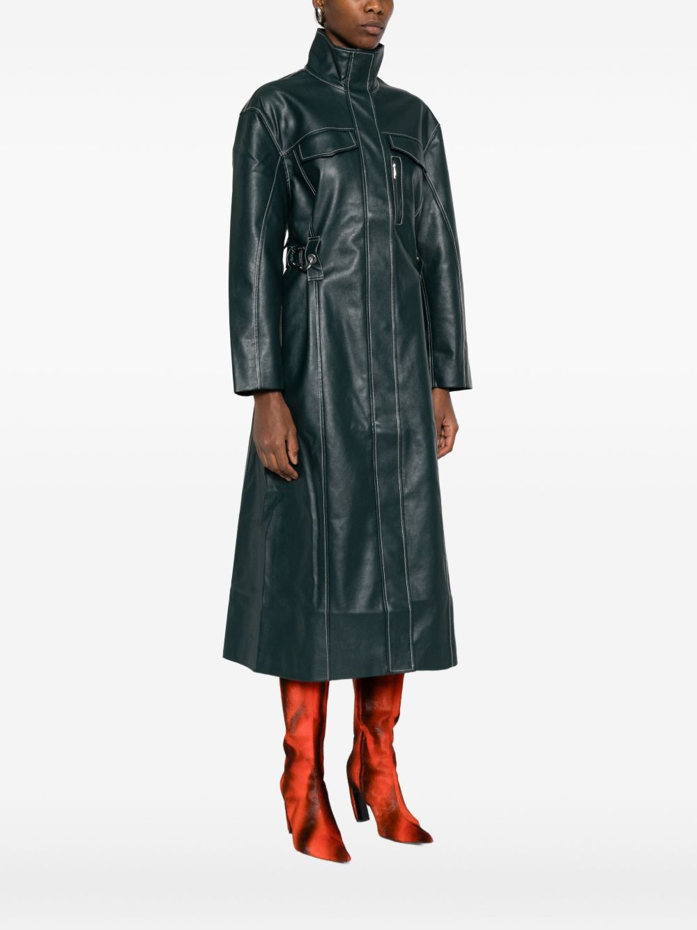 contrast-stitch coat - 3