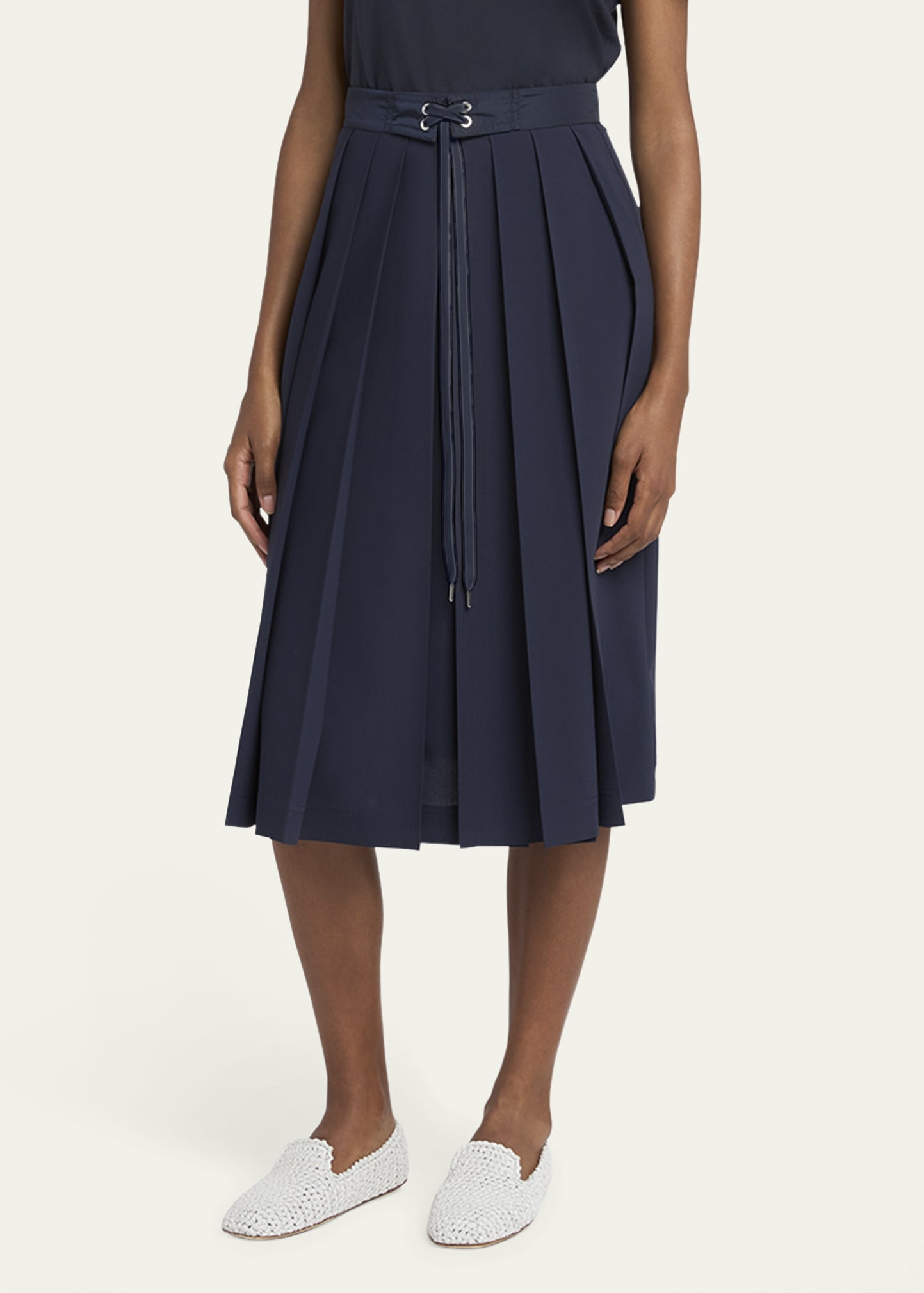 Pleated A-Line Midi Skirt - 4
