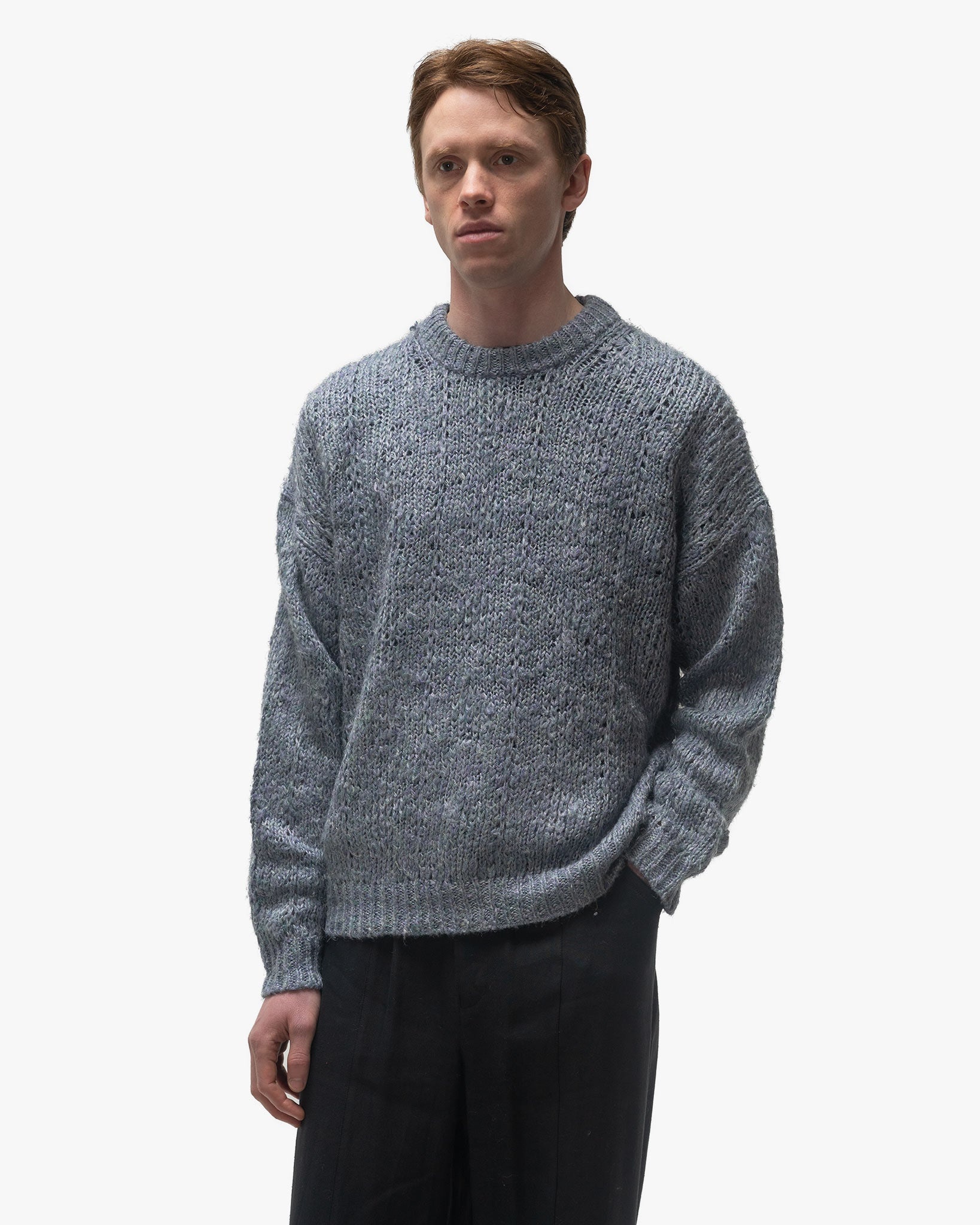 Silk Linen Crewneck Sweater Blue - 4