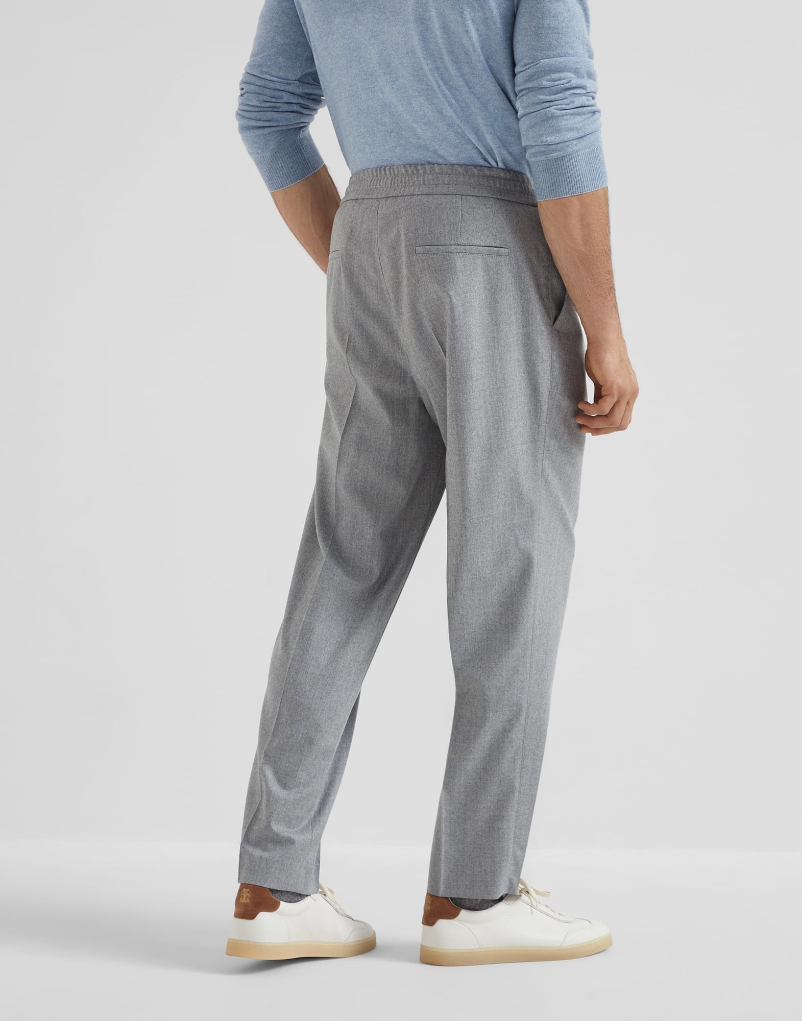 Virgin wool flannel leisure fit trousers with drawstring and double pleats - 2