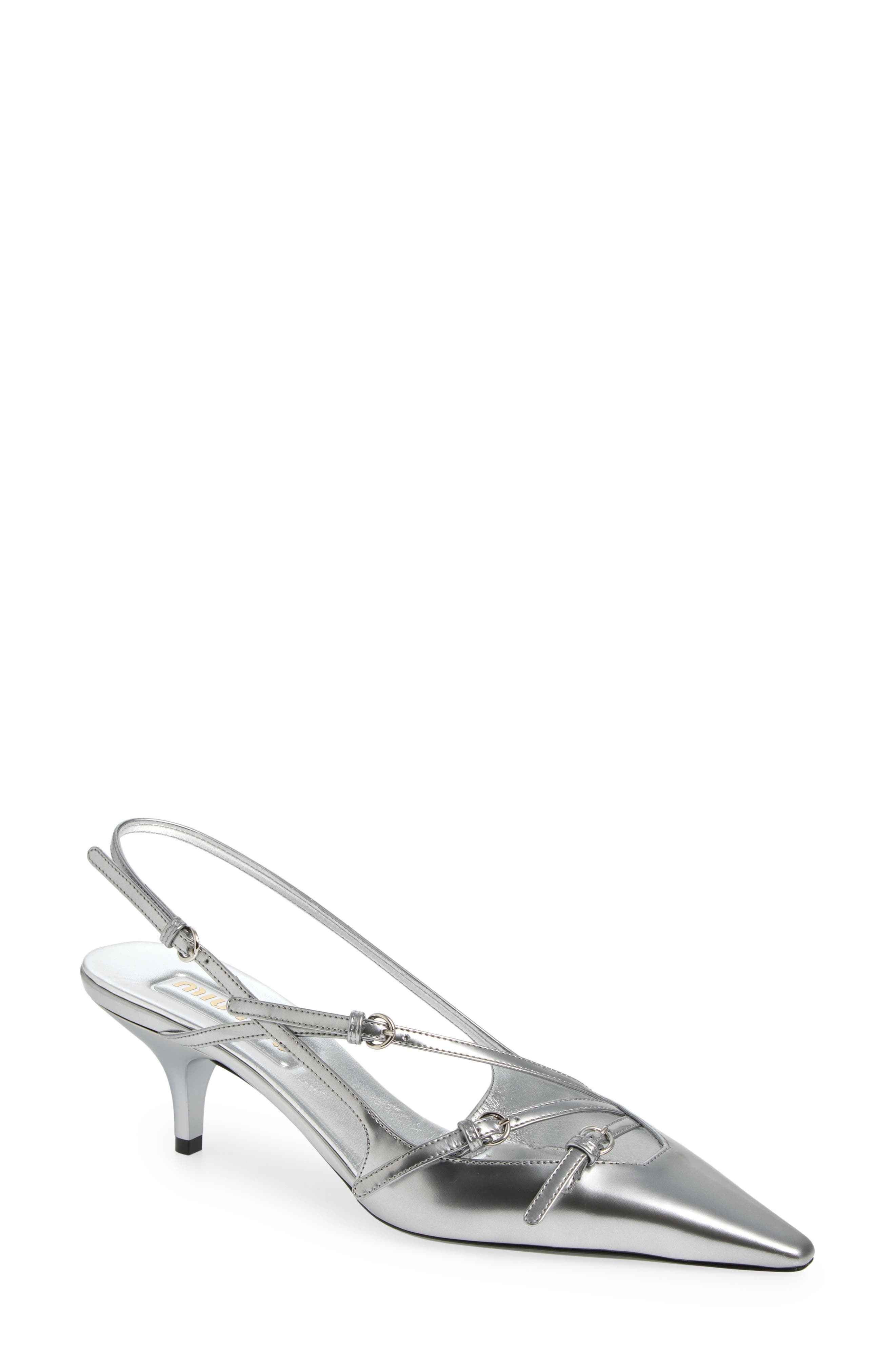Miu Miu Show Buckle Slingback Pump in Argento at Nordstrom - 1