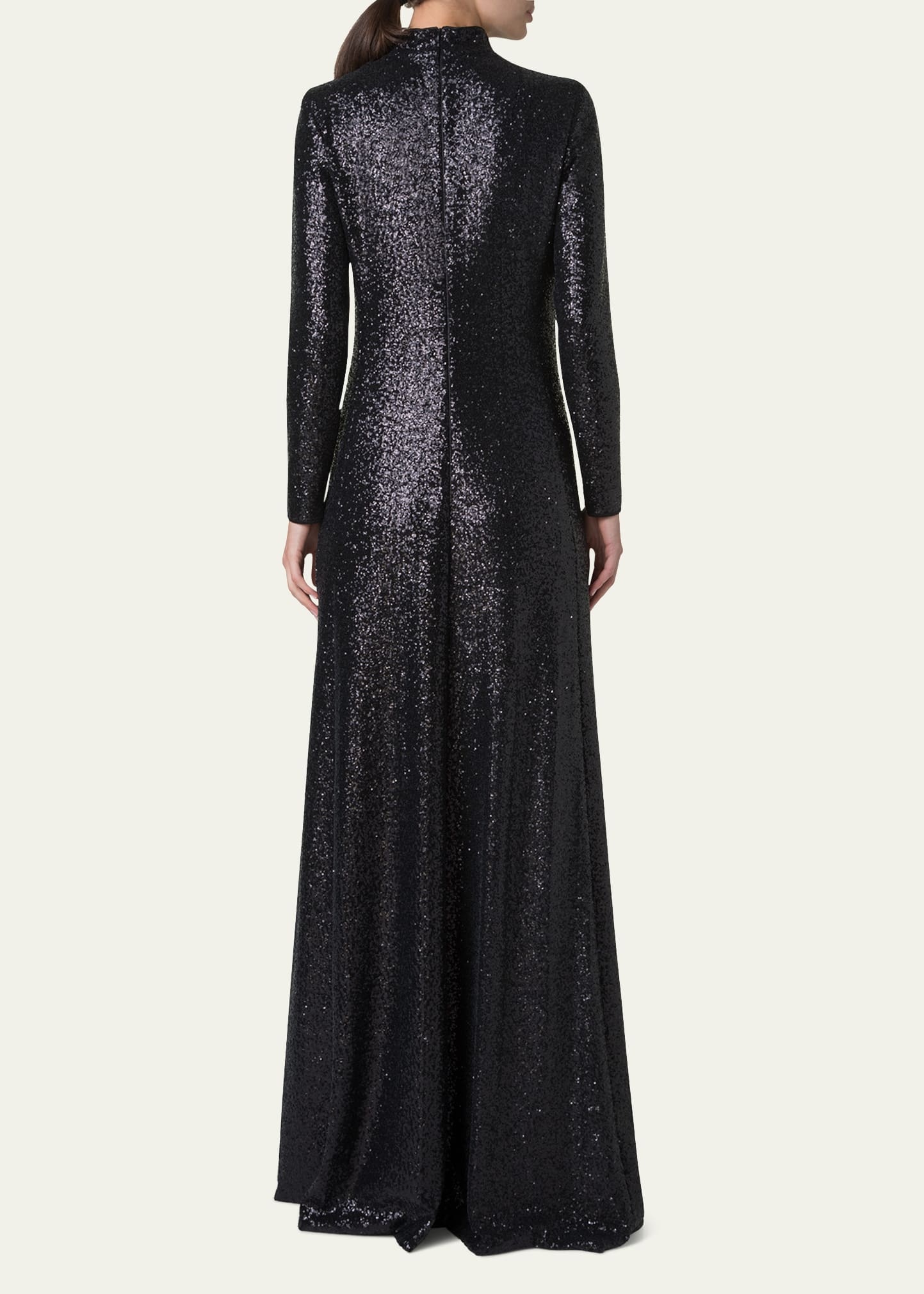 Sequined Jersey High-Neck Long Sleeve Gown - 3