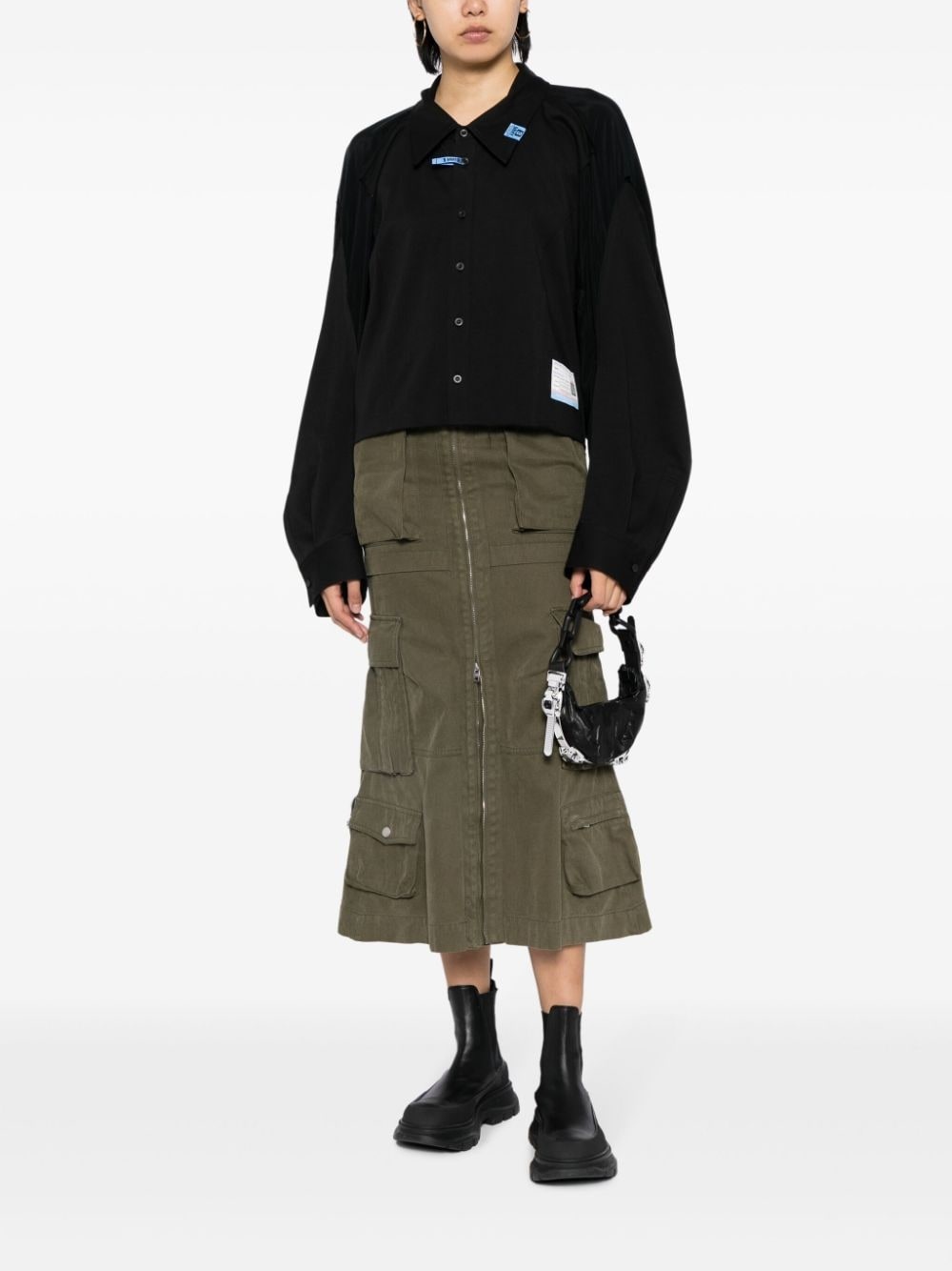 logo-patches panelled cotton shirt - 2