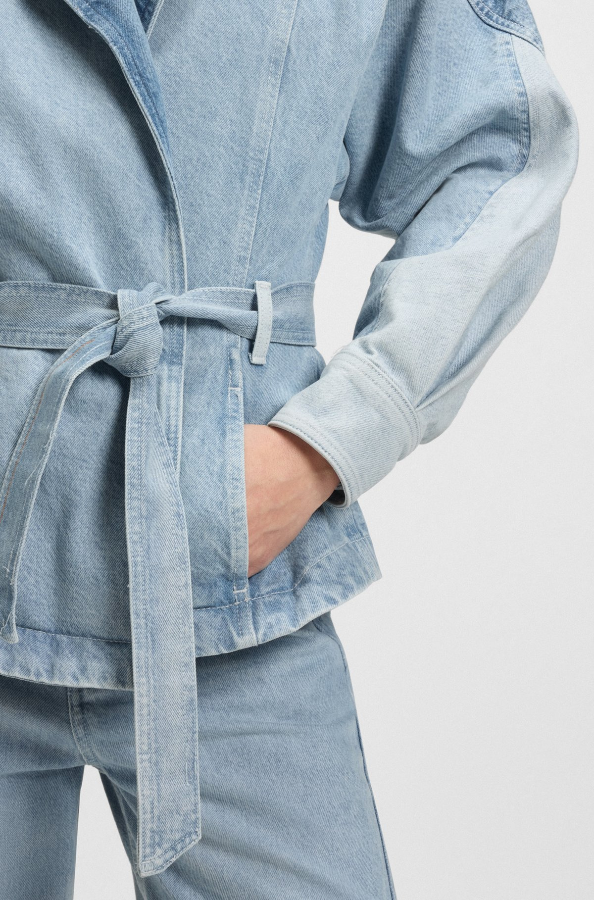 PEPLUM-HEM JACKET IN BLUE RIGID DENIM WITH BELT - 6