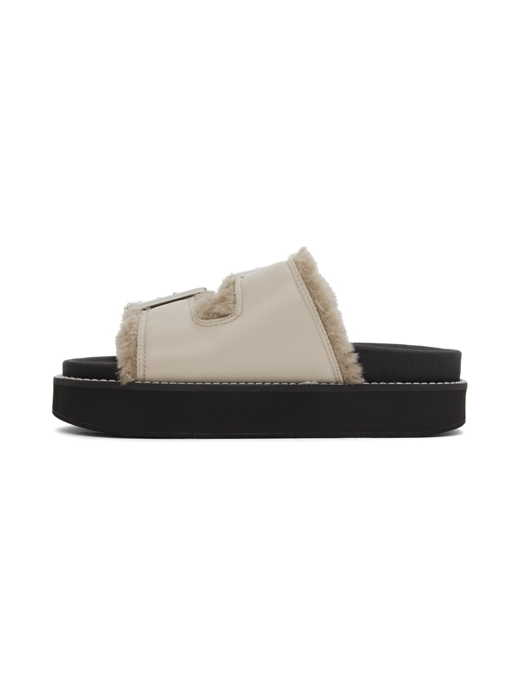 Taupe Feminine Buckle Flat Sandals - 3