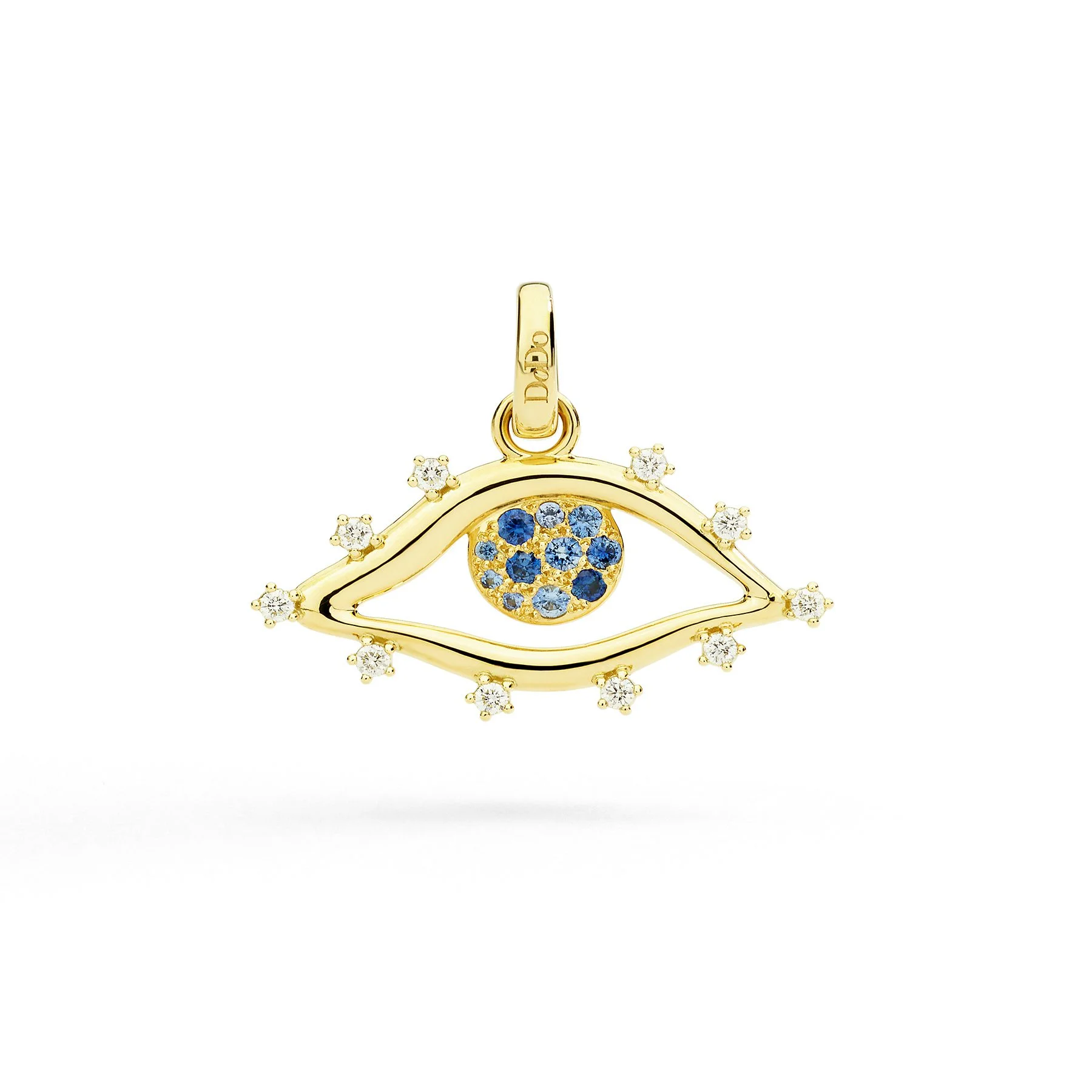 YELLOW GOLD EYE CHARM, SAPPHIERS & DIAMONDS - 1