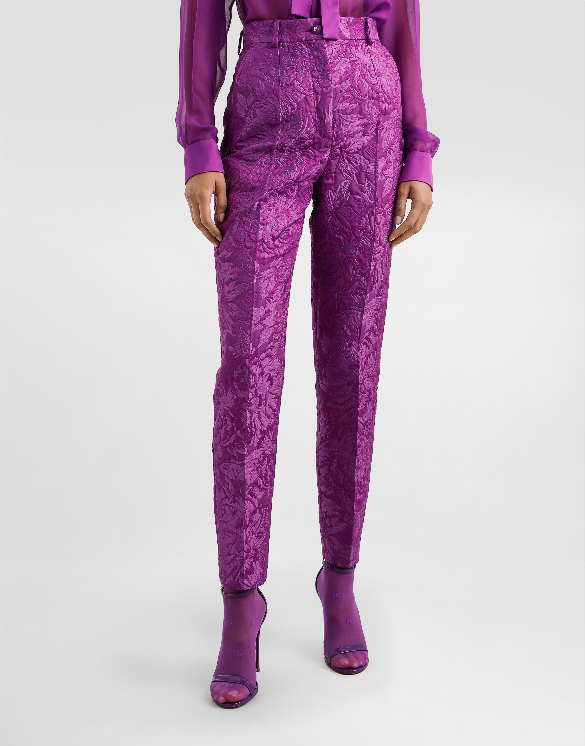 Peony-motif brocade trousers - 4