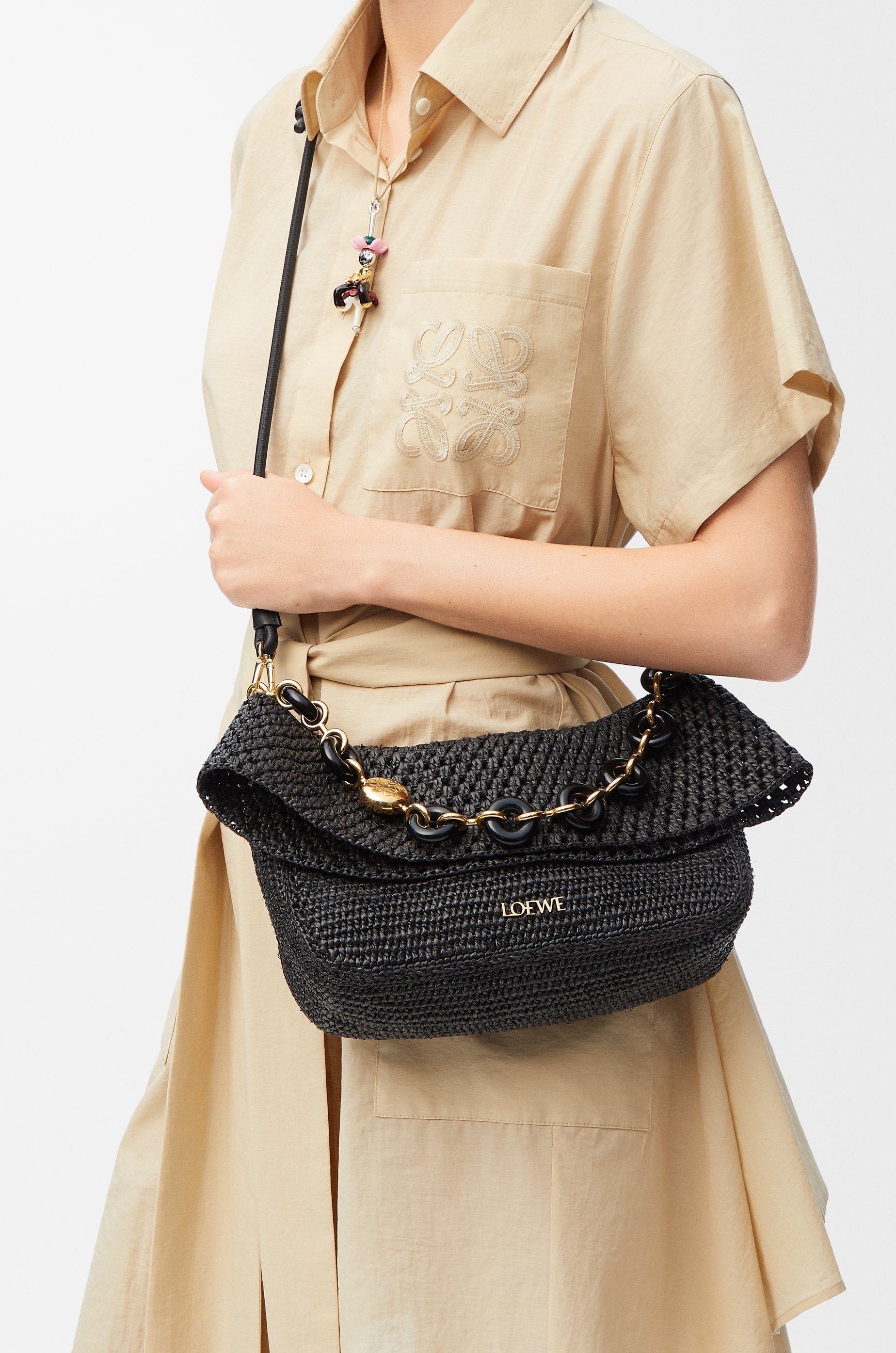 Medium Ola bag in raffia and calfskin - 3