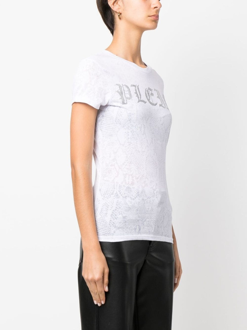 rhinestone-logo snake-print T-shirt 3