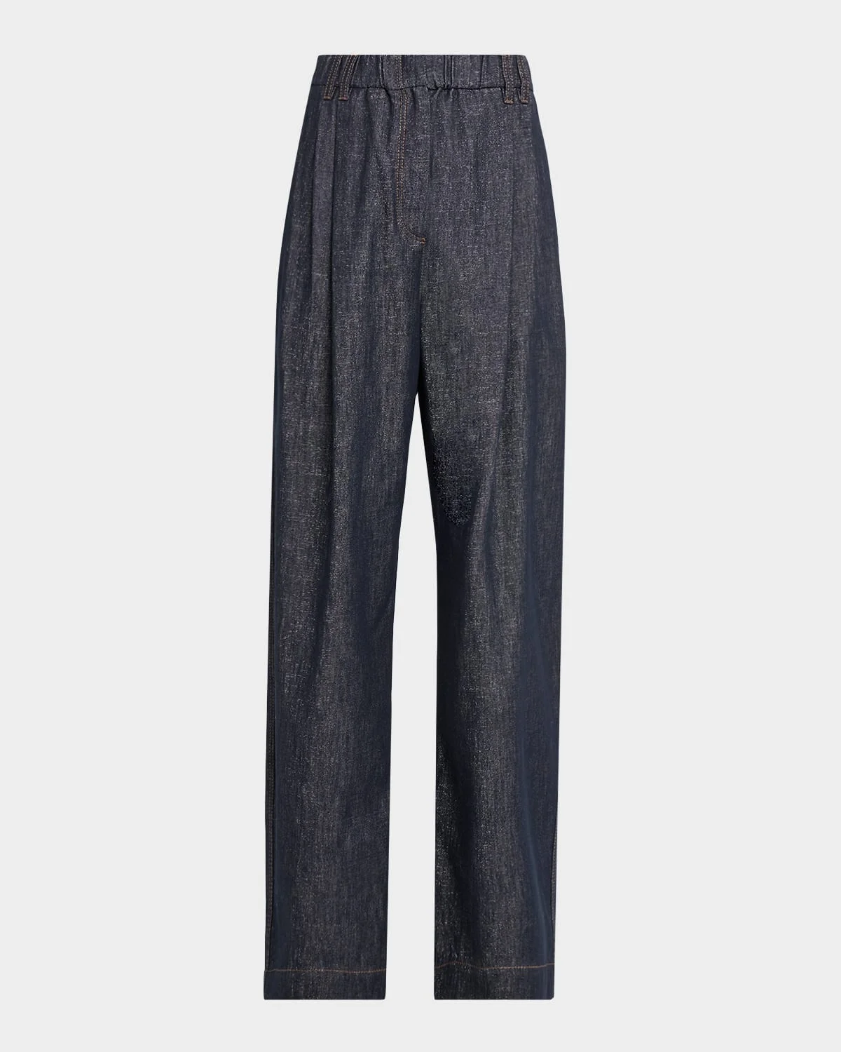 Sparkling Denim Pleated Straight-Leg Trousers - 1