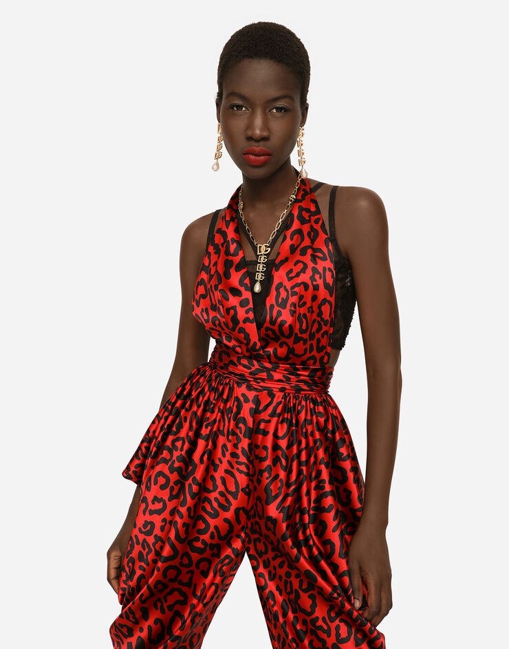 Draped satin jumpsuit with leopard print - 3