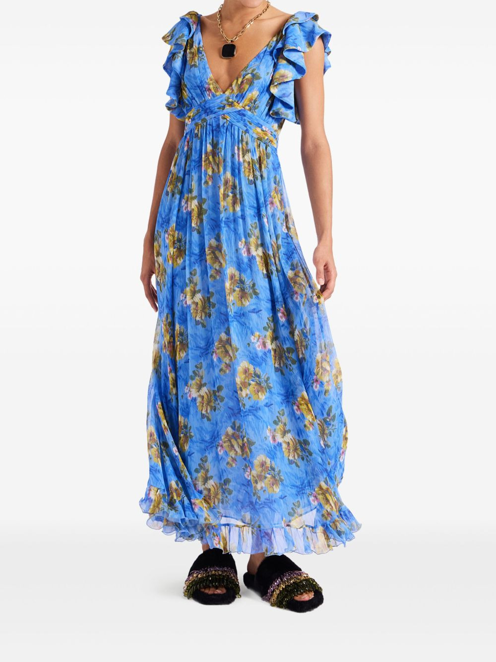 ruffled-details floral-print maxi dress - 3