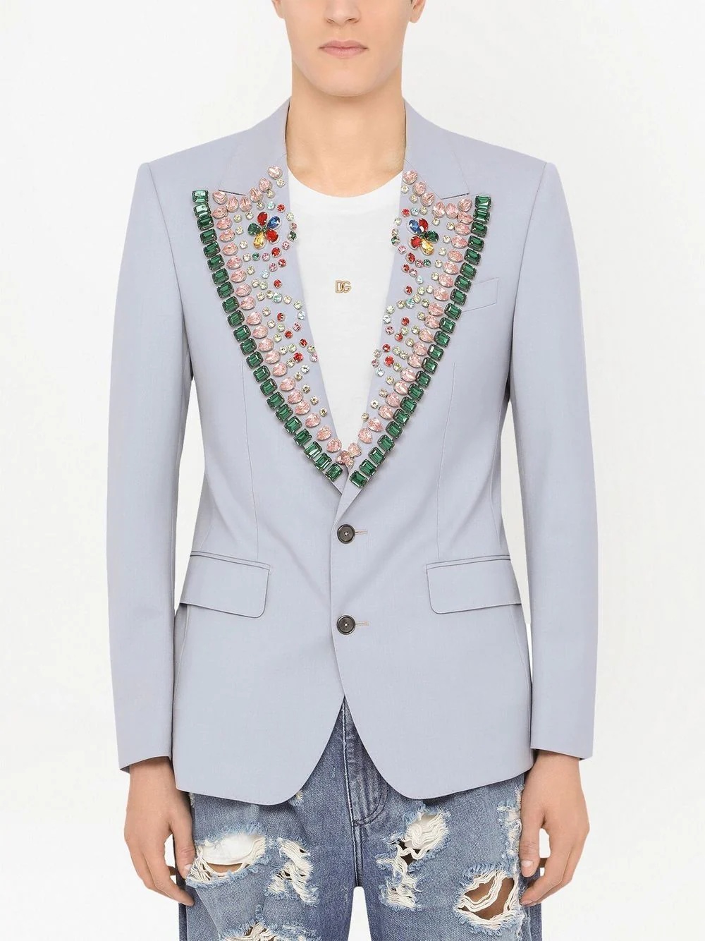 gemstone-embellished tailored blazer - 3