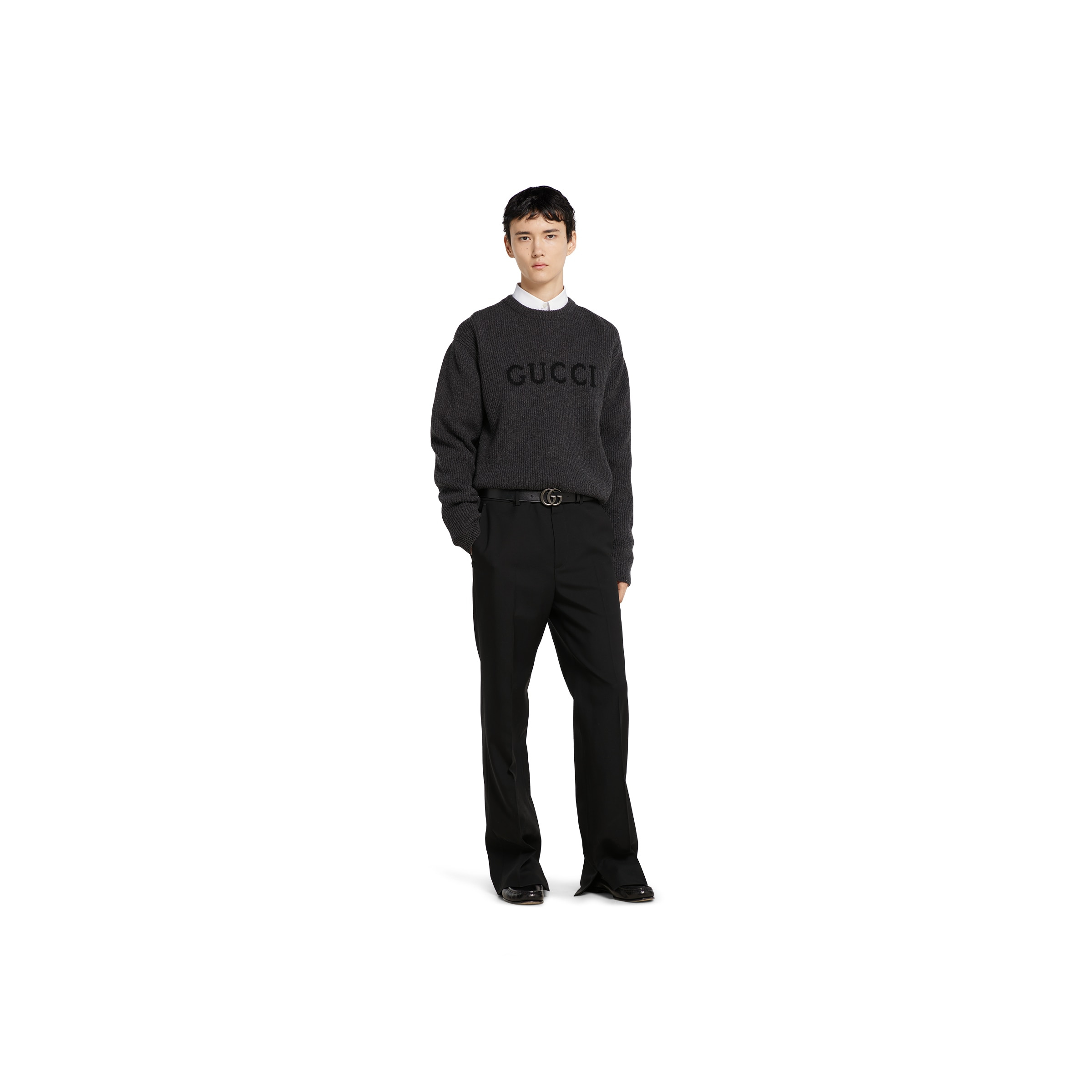 Wool cashmere rib knit sweater - 2