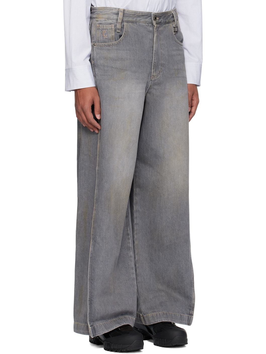 Gray Two-Tuck Wide Jeans - 2