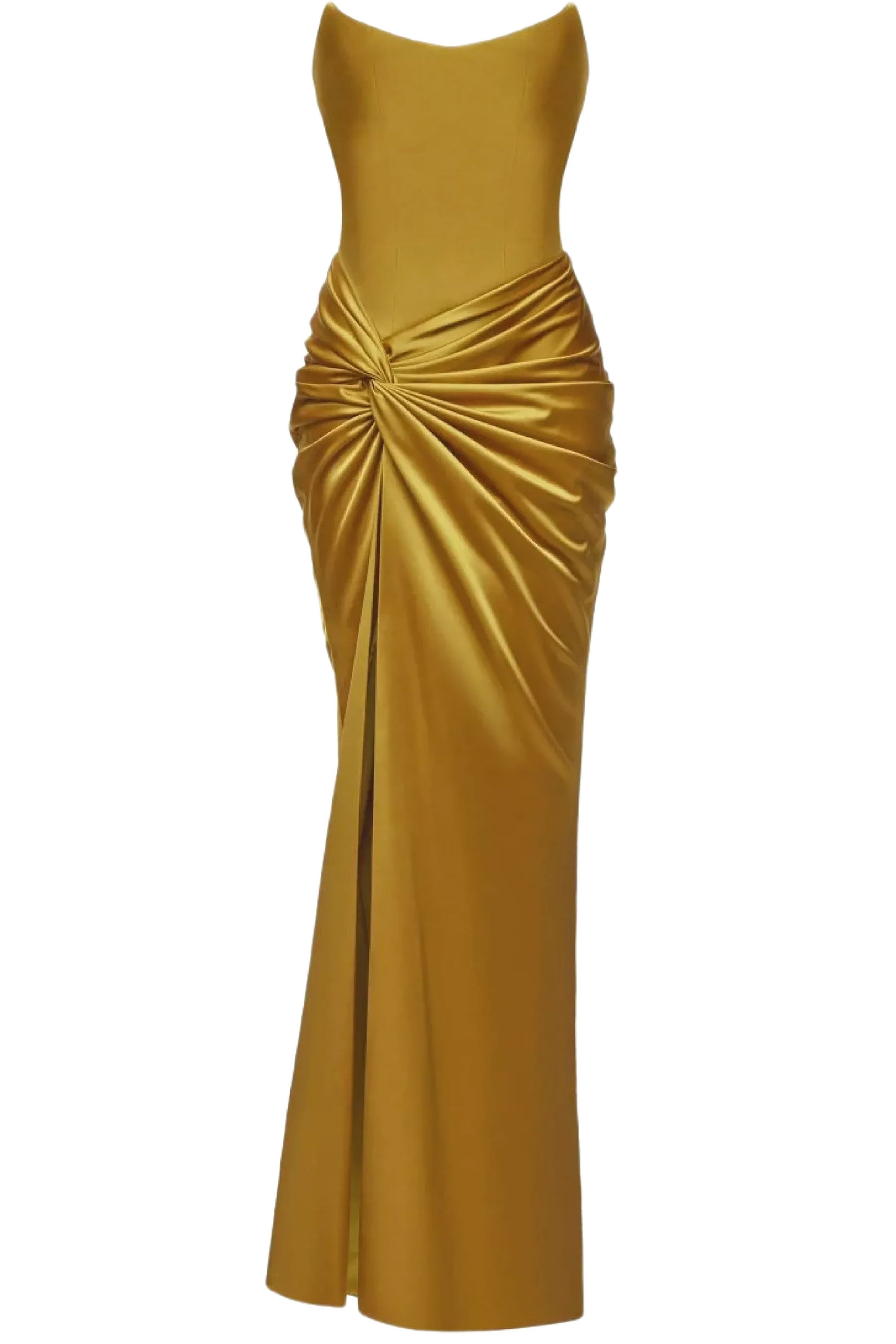 RASARIO SATIN CORSET MAXI DRESS WITH DRAPED SKIRT netdressed