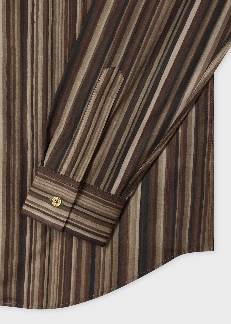 Paul Smith Brown 'Painted Signature Stripe' Print Cotton Shirt outlook