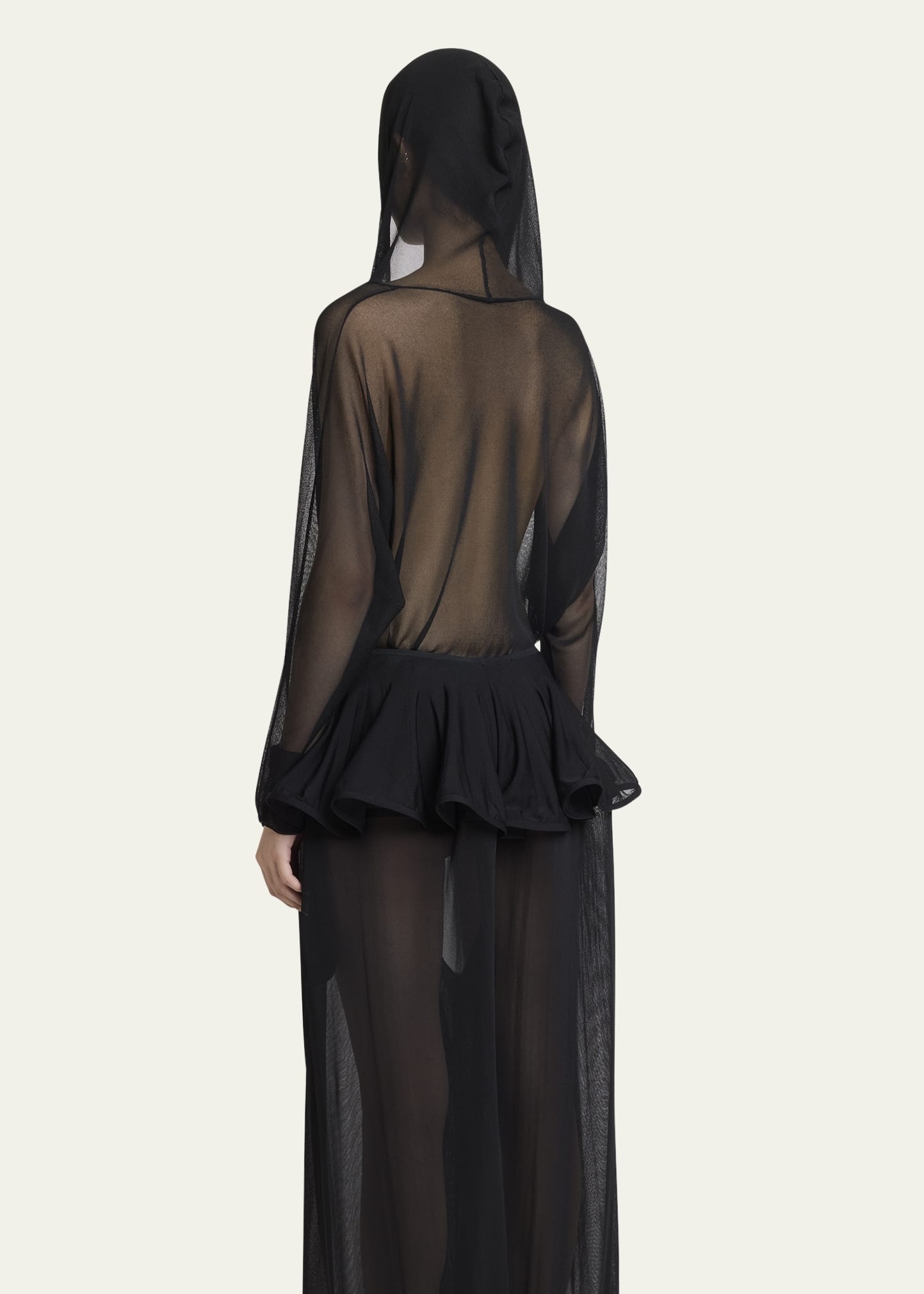 Sheer V-Neck Hooded Bodysuit - 2