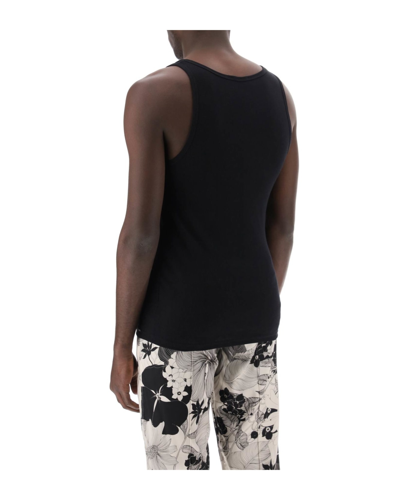Black Cotton And Modal Tank Top - 3
